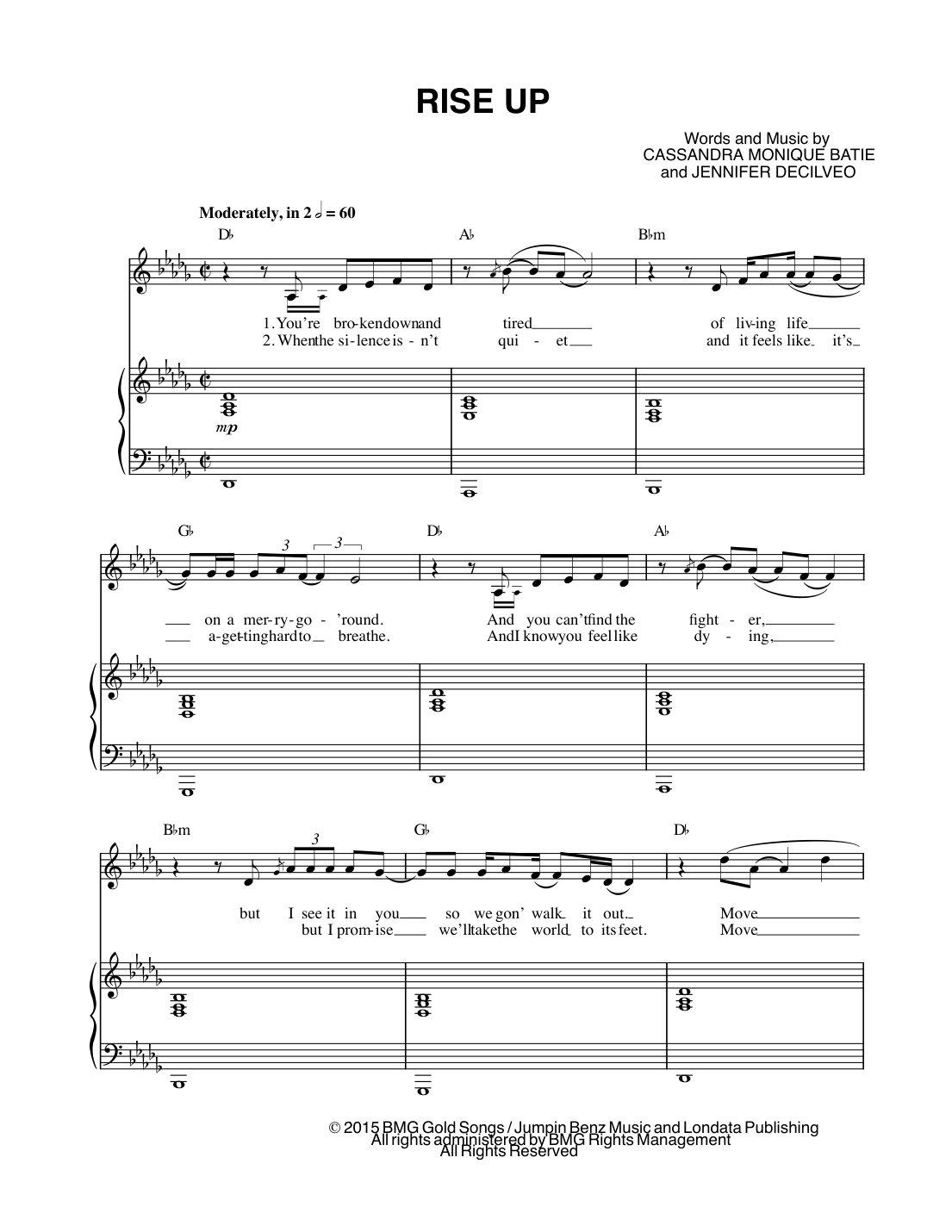 Rise Up Piano Sheet Music Page 1 Free PDF