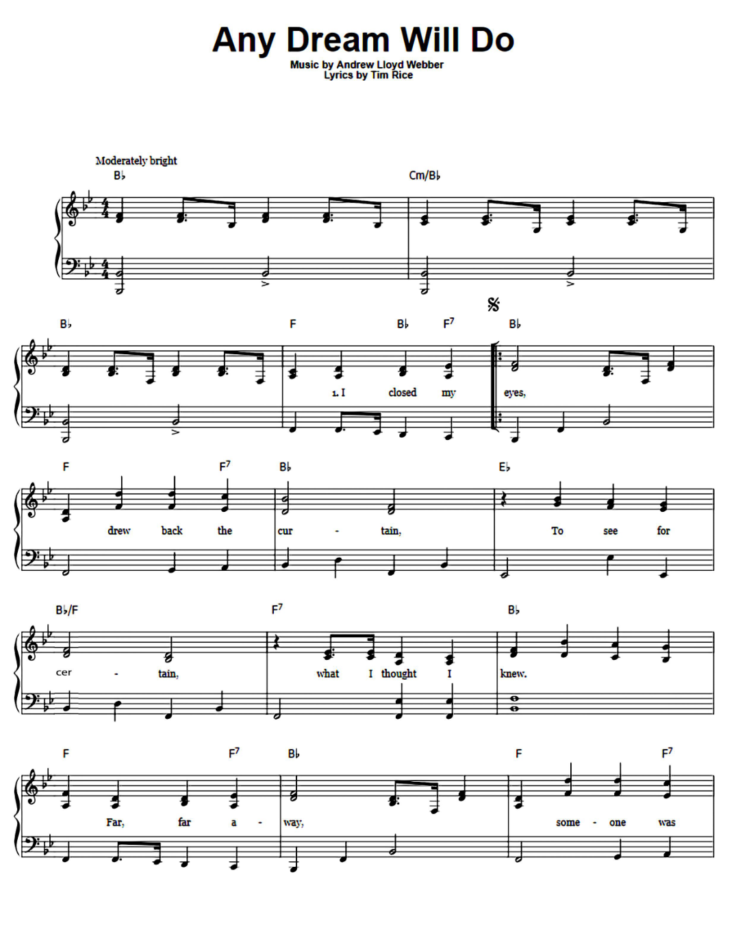 Any Dream Will Do Piano Sheet Music Page 1 Free PDF