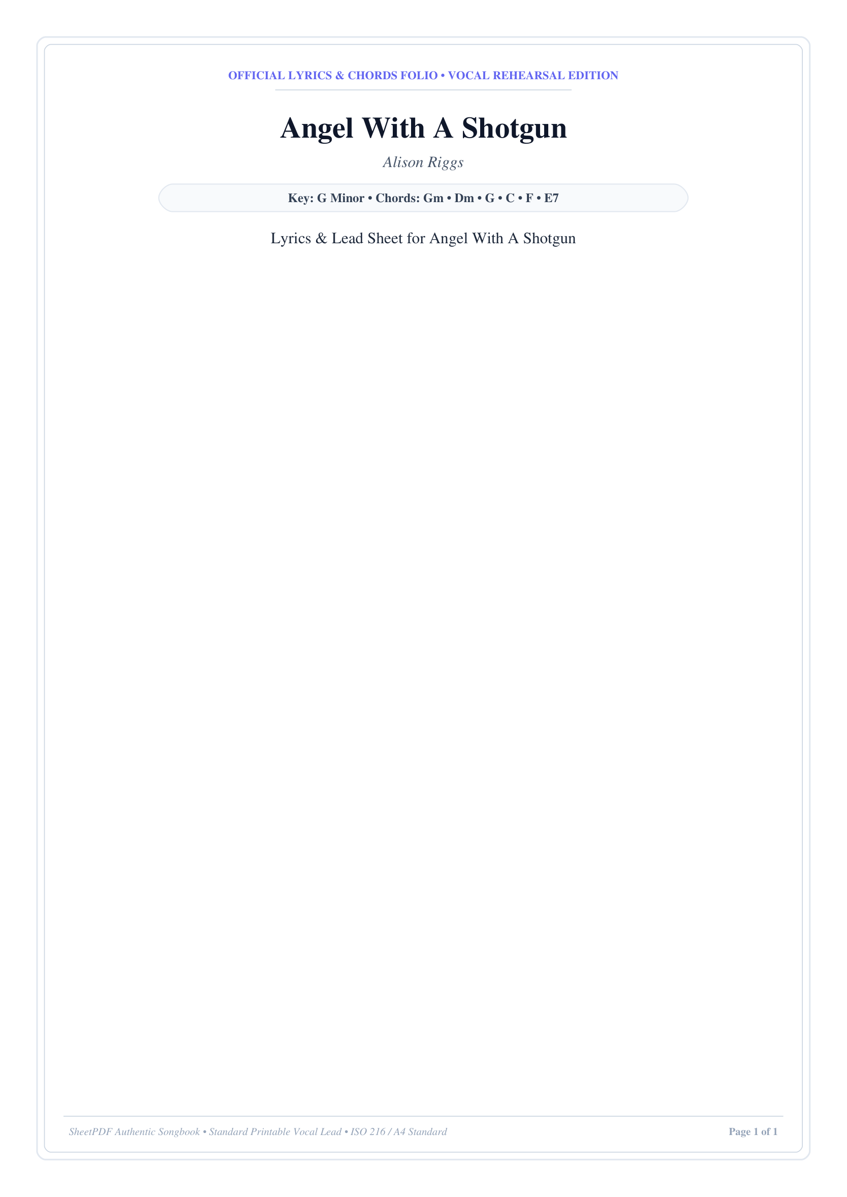 Angel With A Shotgun Piano Sheet Music Page 1 Free PDF