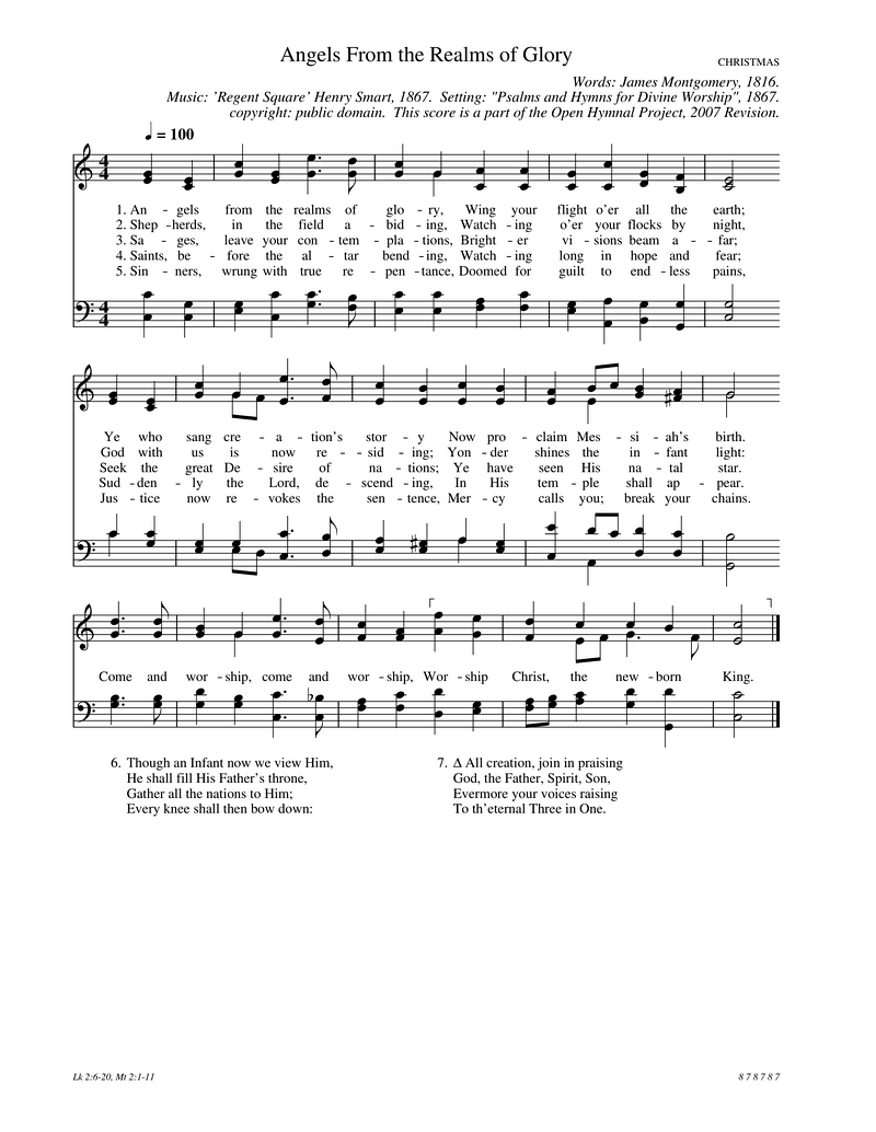 Angels From The Realms Of Glory Piano Sheet Music Page 1 Free PDF