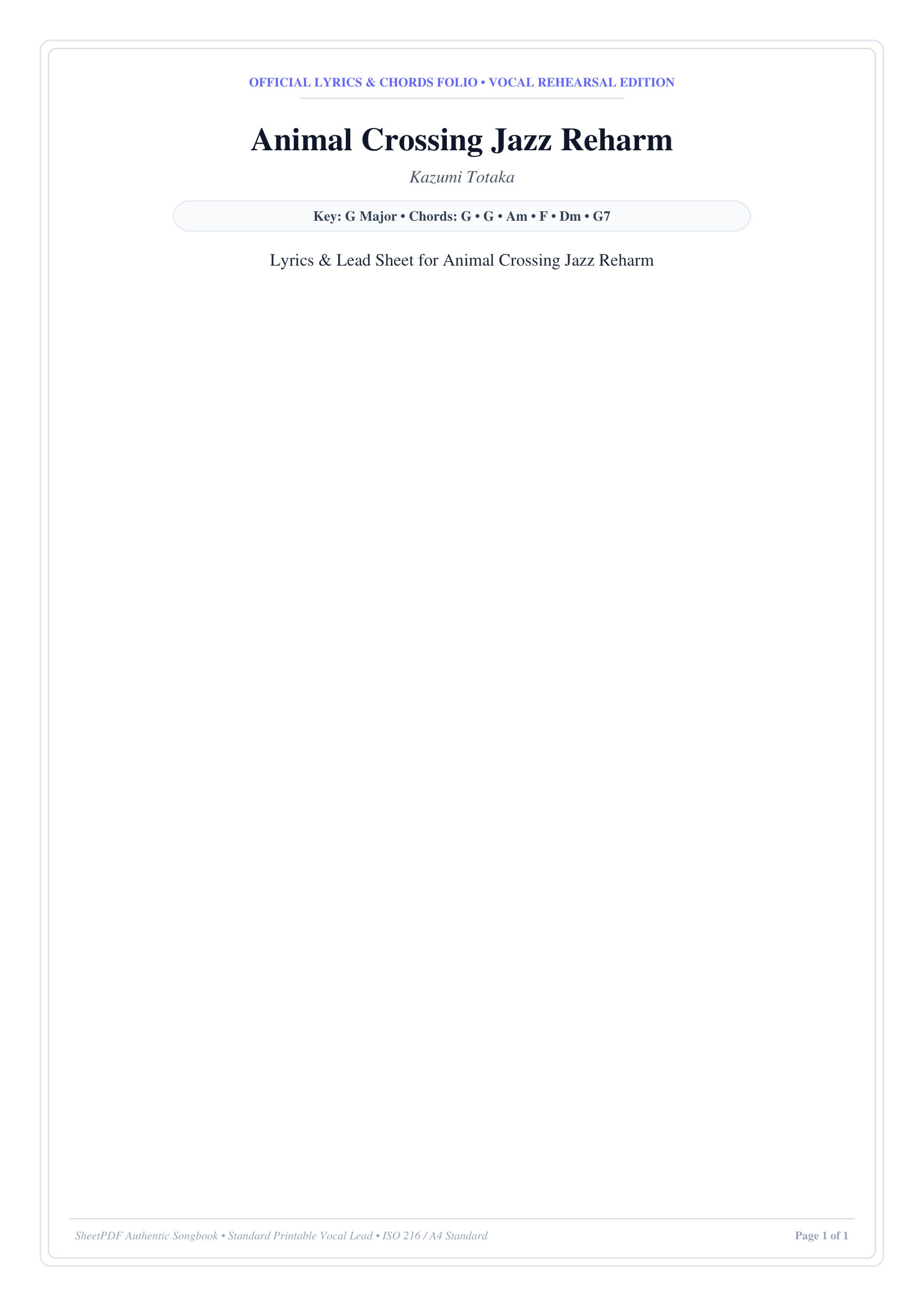 Animal Crossing Jazz Reharm Piano Sheet Music Page 1 Free PDF