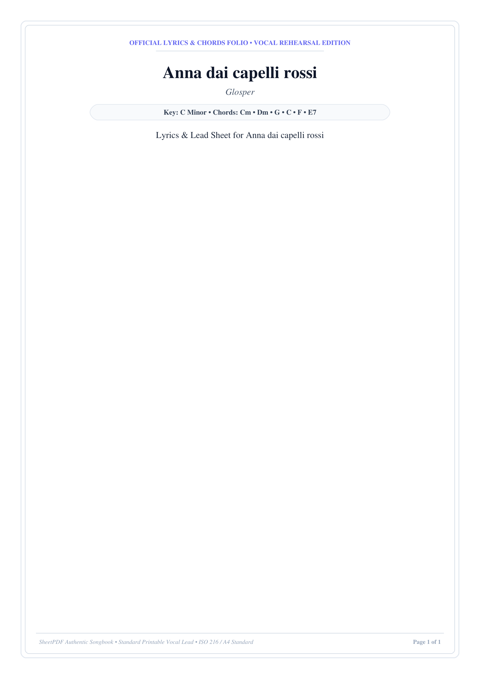 Anna dai capelli rossi Lyrics & Chords Folio