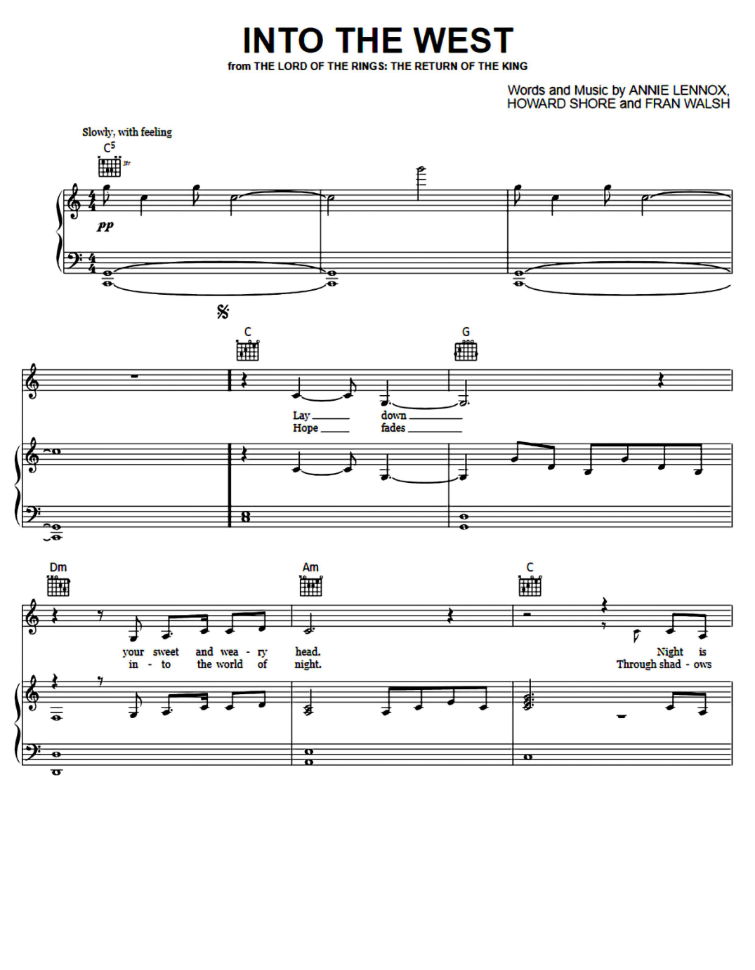 Into The West Piano Sheet Music Page 1 Free PDF