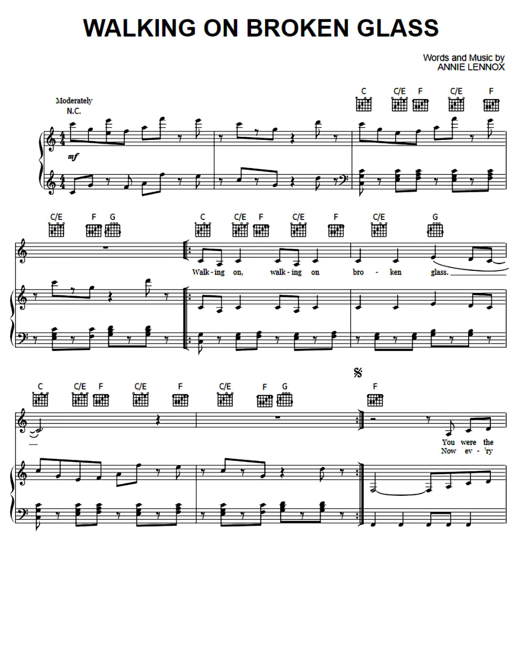 Walking On Broken Glass Piano Sheet Music Page 1 Free PDF