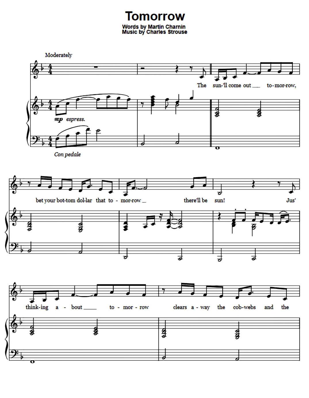 Tomorrow Piano Sheet Music Score Page 1