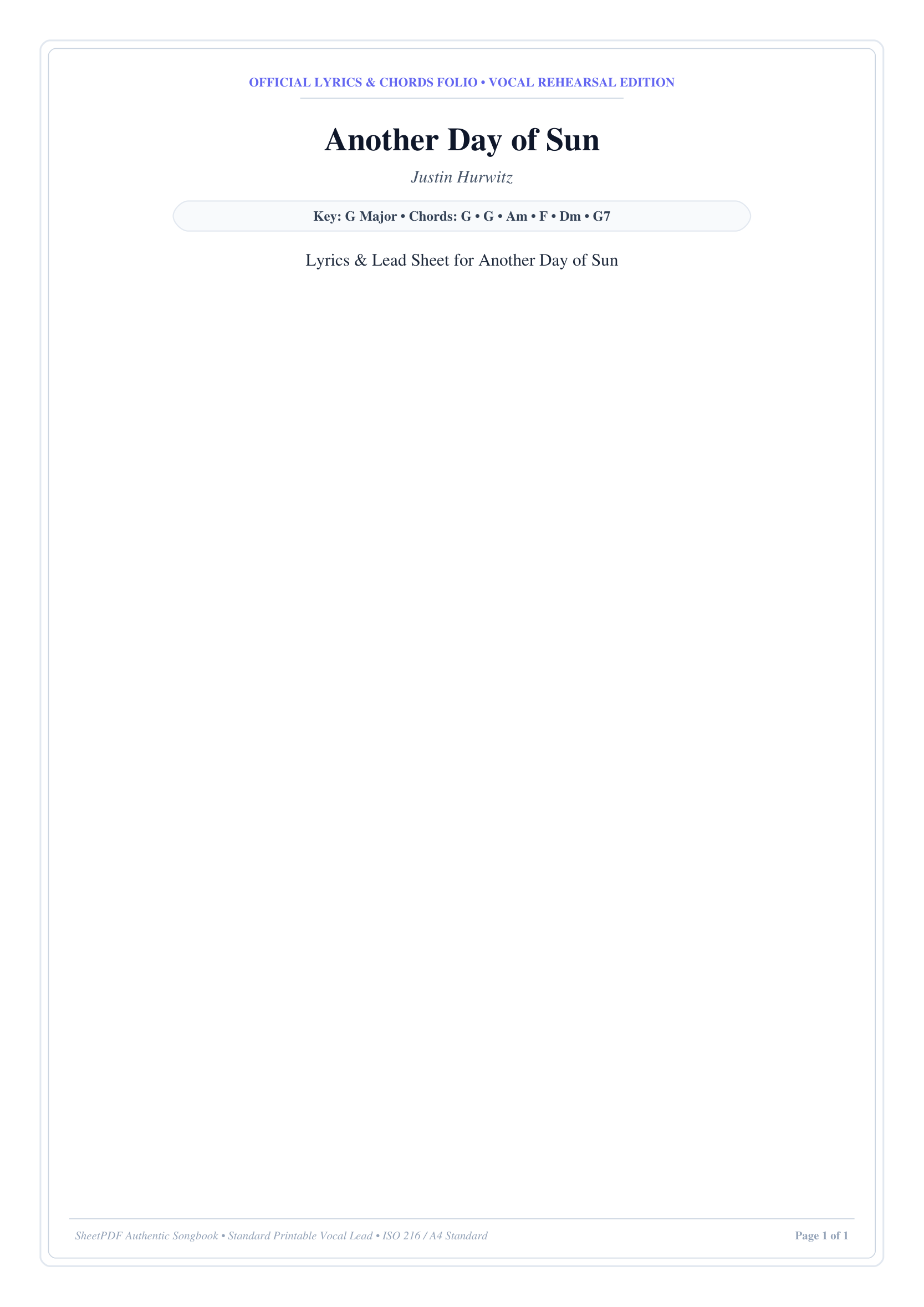 Another Day of Sun Piano Sheet Music Page 1 Free PDF
