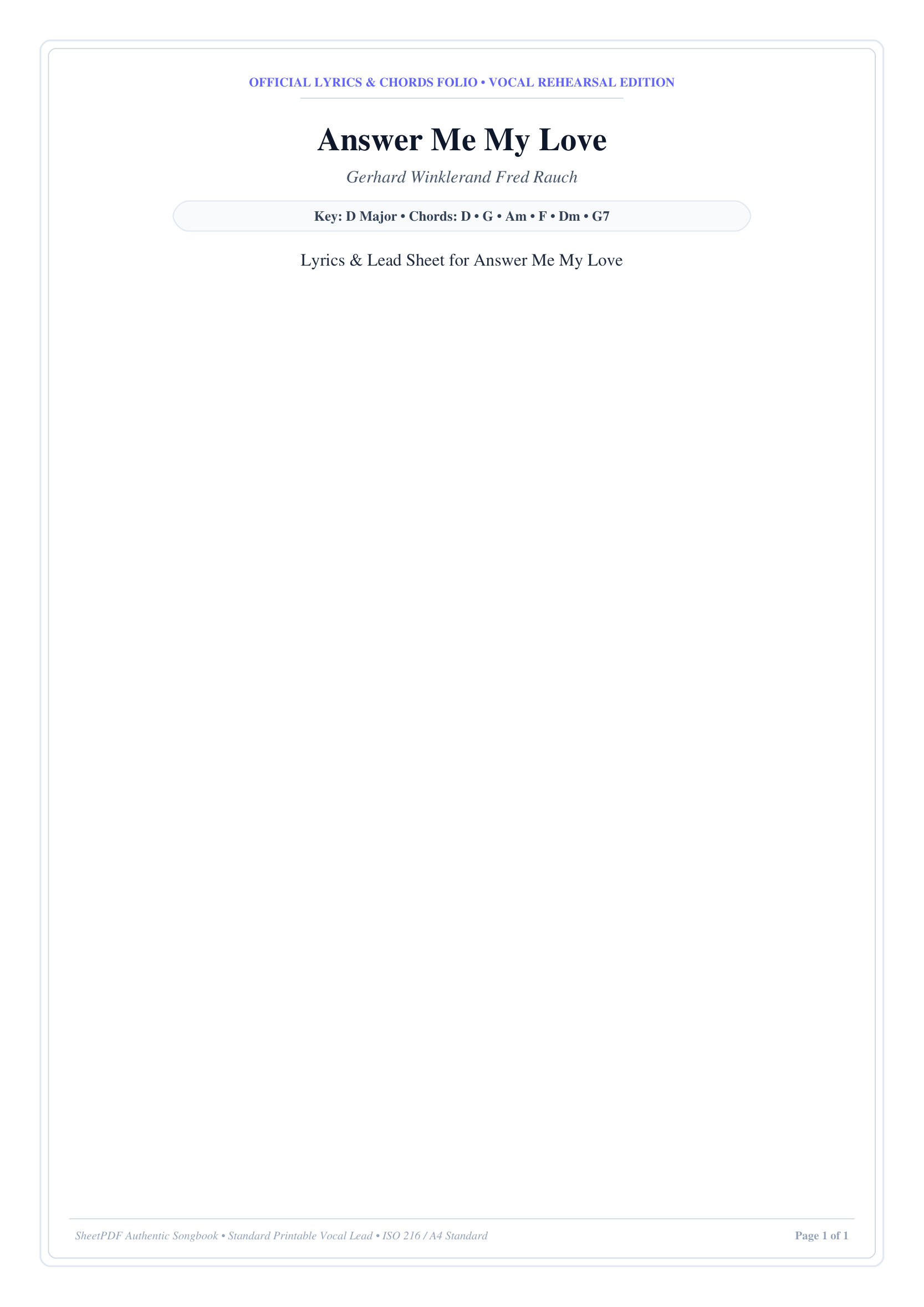 Answer Me My Love Piano Sheet Music Page 1 Free PDF