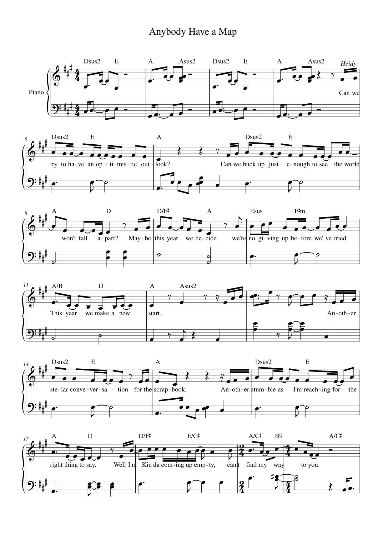 Anybody Have a Map Piano Sheet Music Page 1 Free PDF