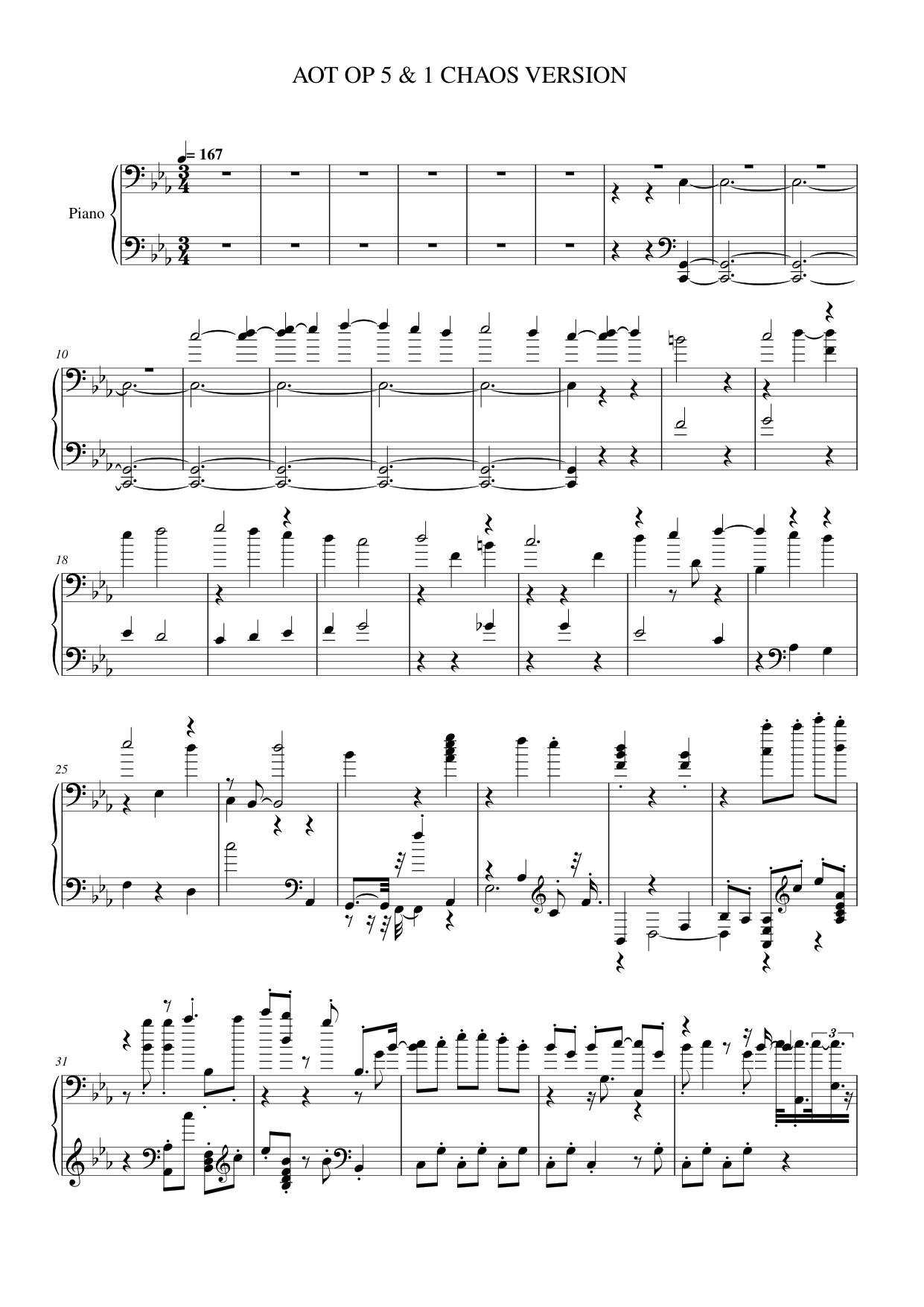 AOT OP 5 & 1 CHAOS VERSION Piano Sheet Music Page 1 Free PDF