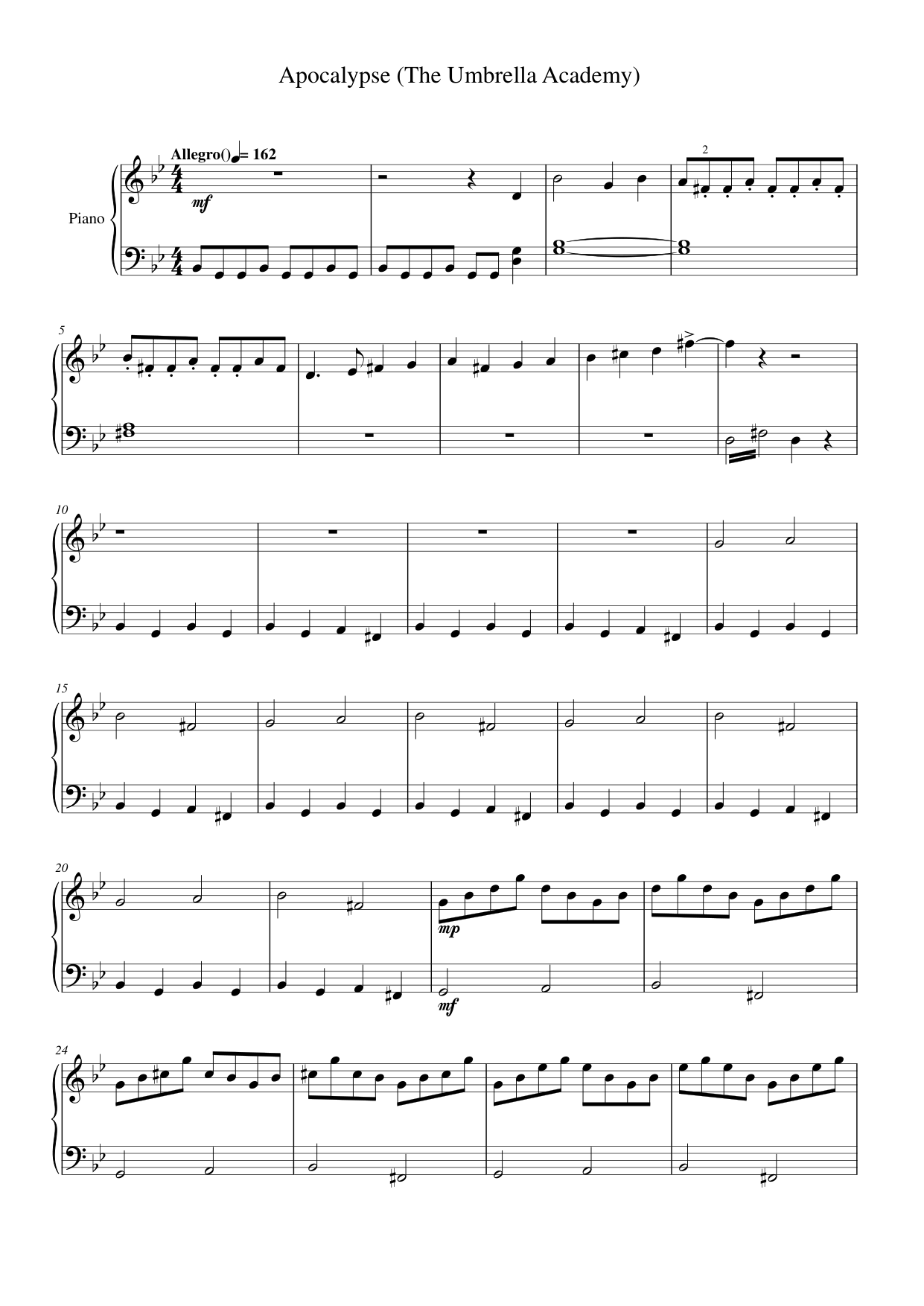 Apocalypse (The Umbrella Academy) Piano Sheet Music Page 1 Free PDF