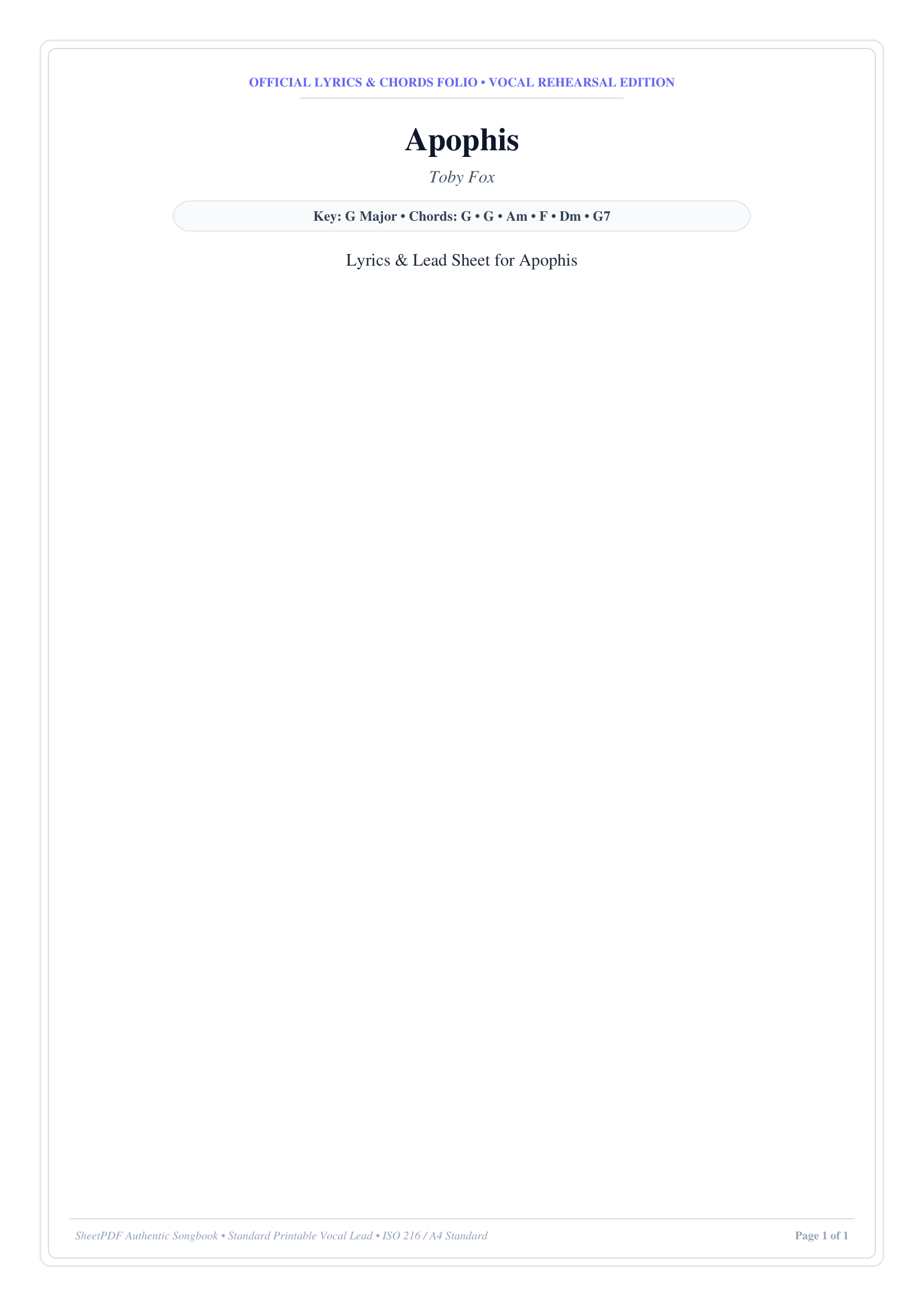 Apophis Piano Sheet Music Page 1 Free PDF