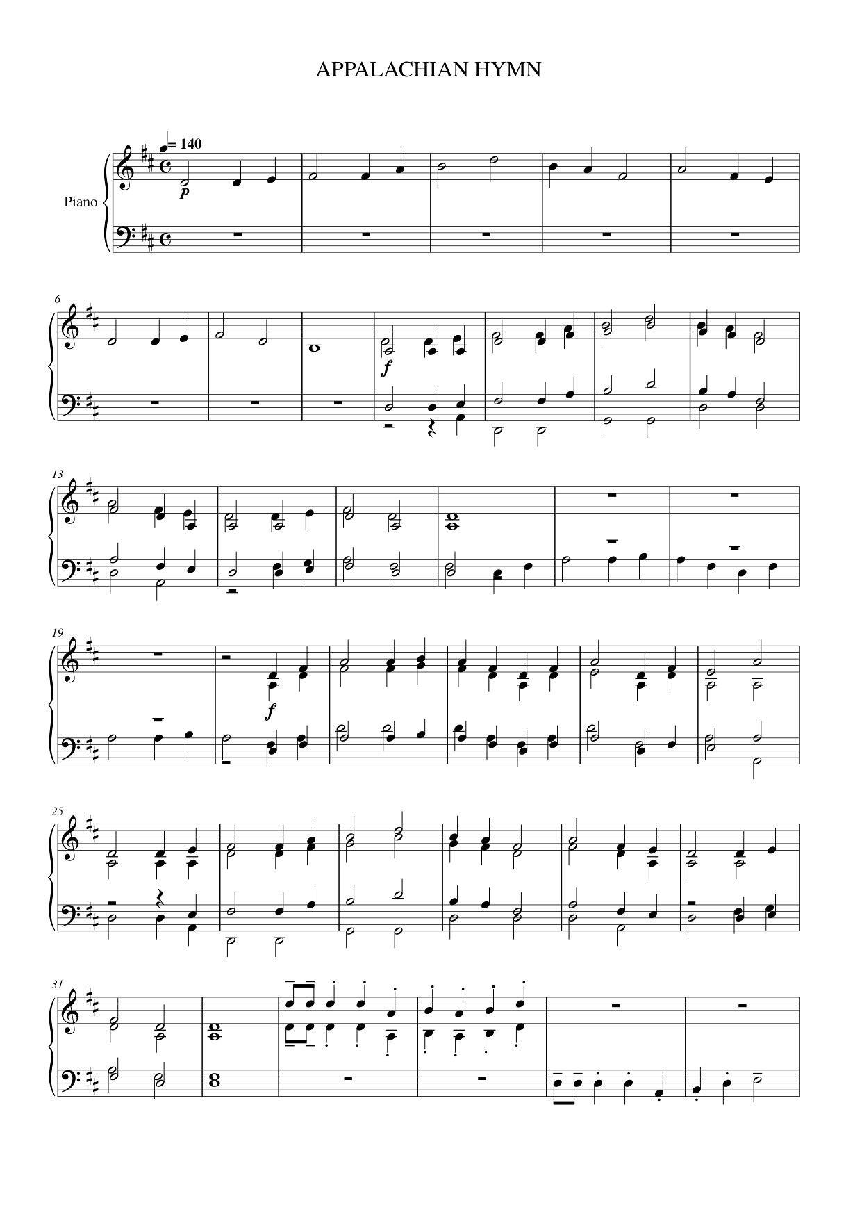 APPALACHIAN HYMN Piano Sheet Music Page 1 Free PDF