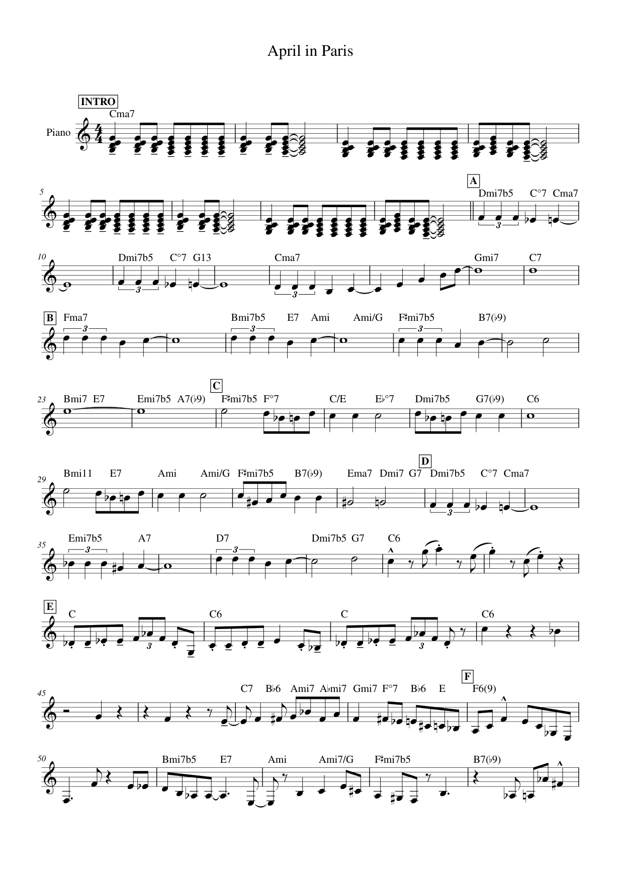 April in Paris Piano Sheet Music Page 1 Free PDF