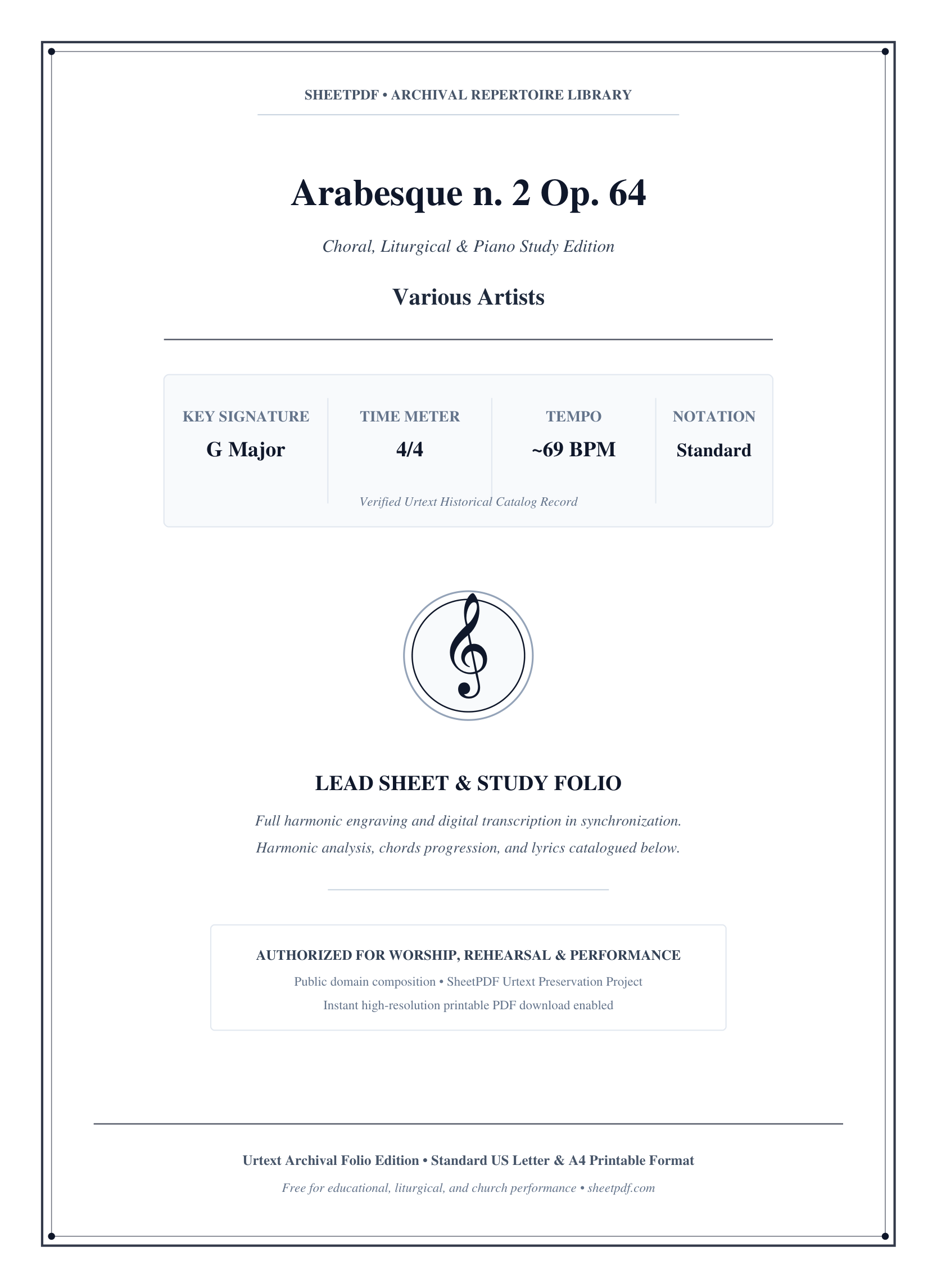 Arabesque n. 2 Op. 64 Piano Sheet Music Score Page 1