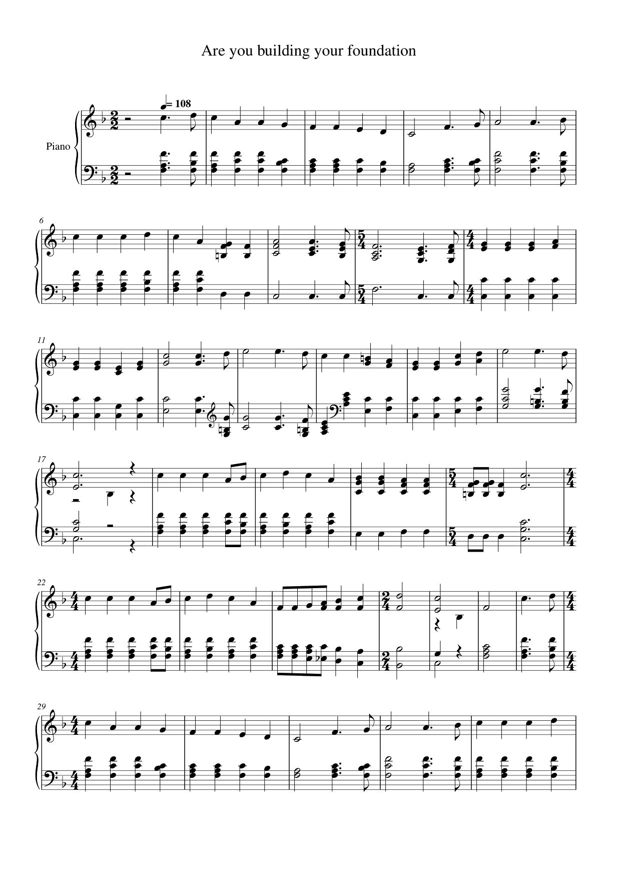 Are you building your foundation Piano Sheet Music Score Page 1