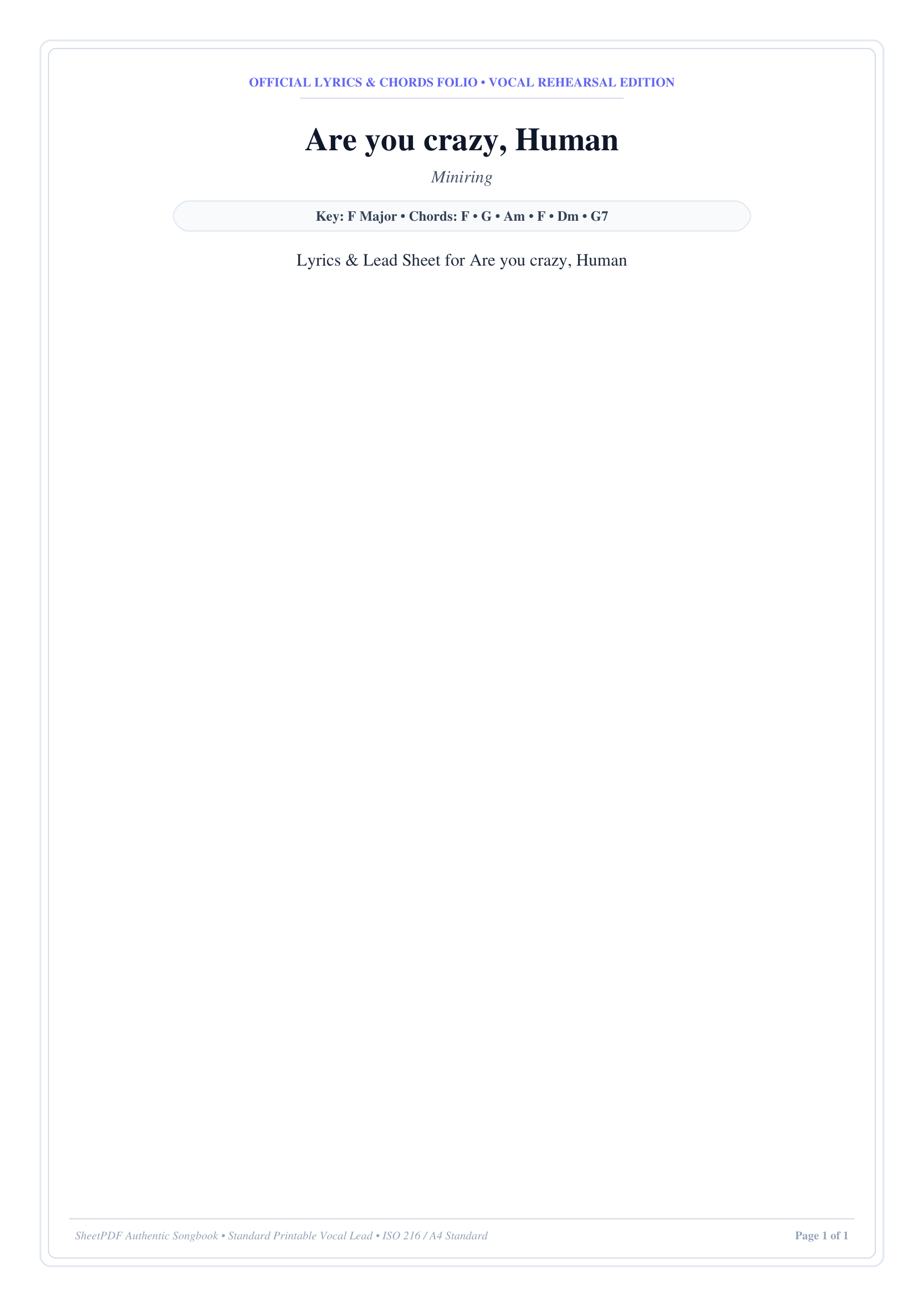 Are you crazy, Human Lyrics & Chords Folio
