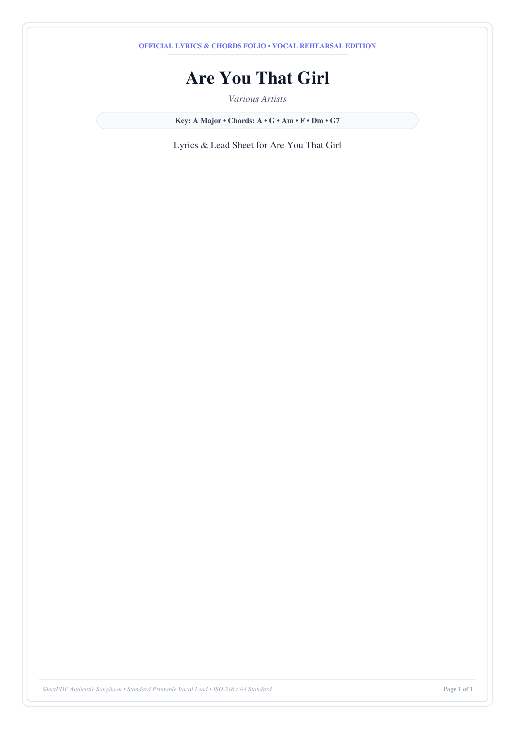 Are You That Girl Piano Sheet Music Page 1 Free PDF