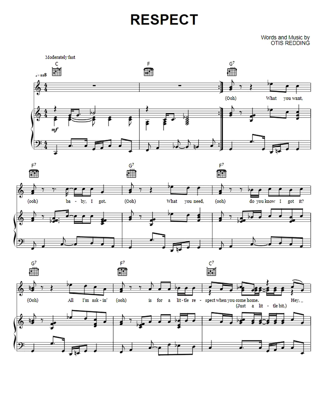 Respect Piano Sheet Music Page 1 Free PDF