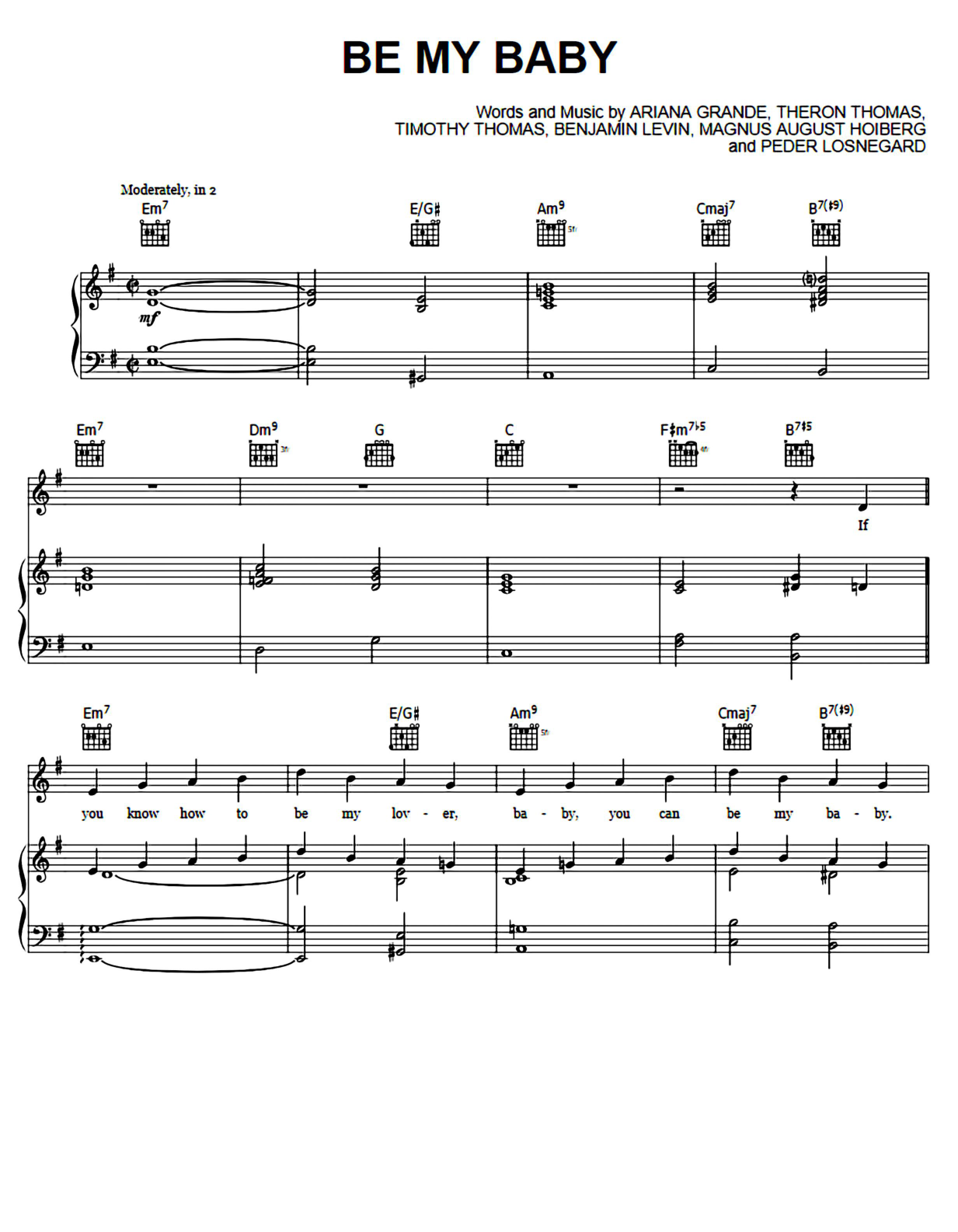 Be My Baby Piano Sheet Music Page 1 Free PDF