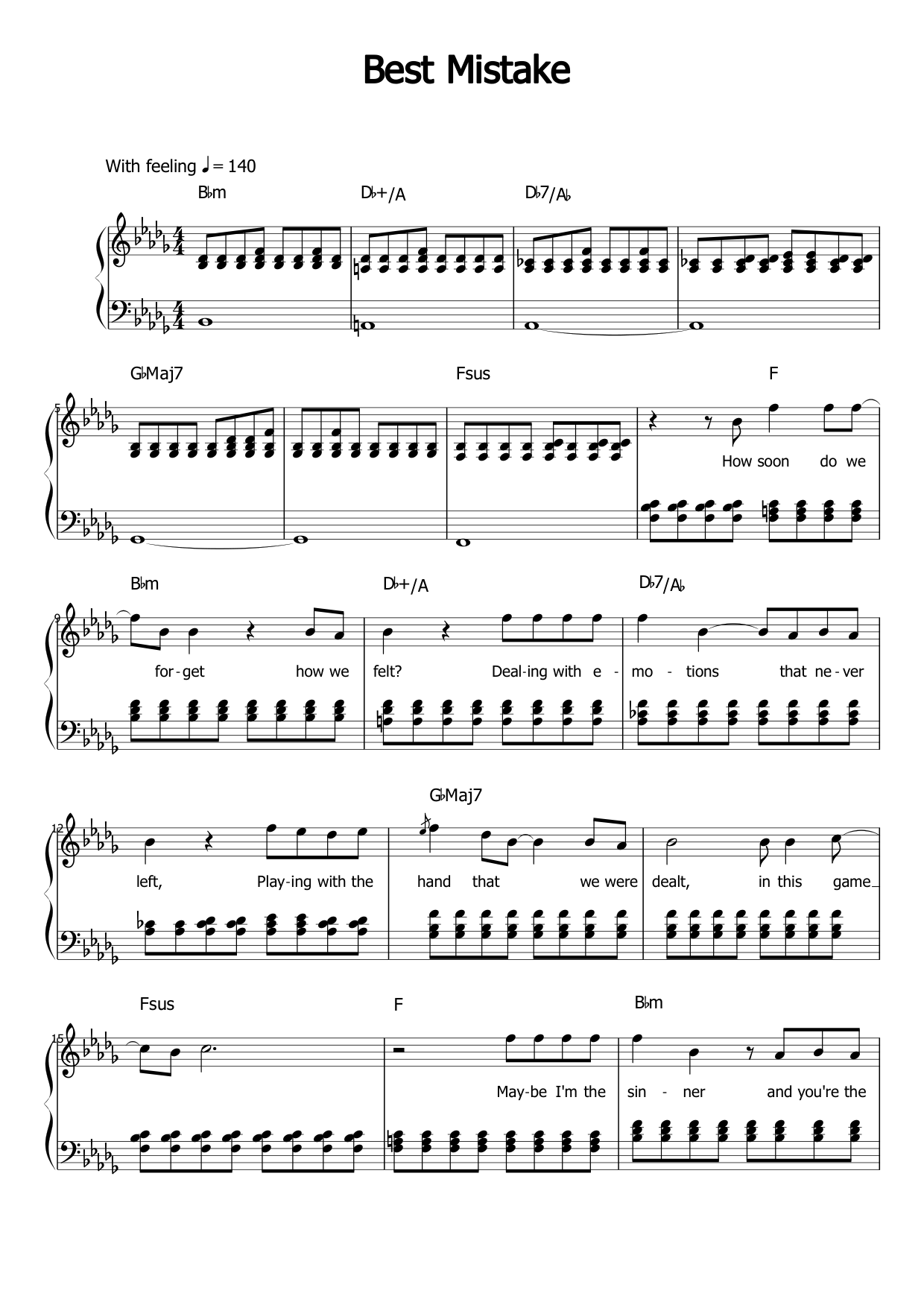 Best Mistake Piano Sheet Music Page 1 Free PDF