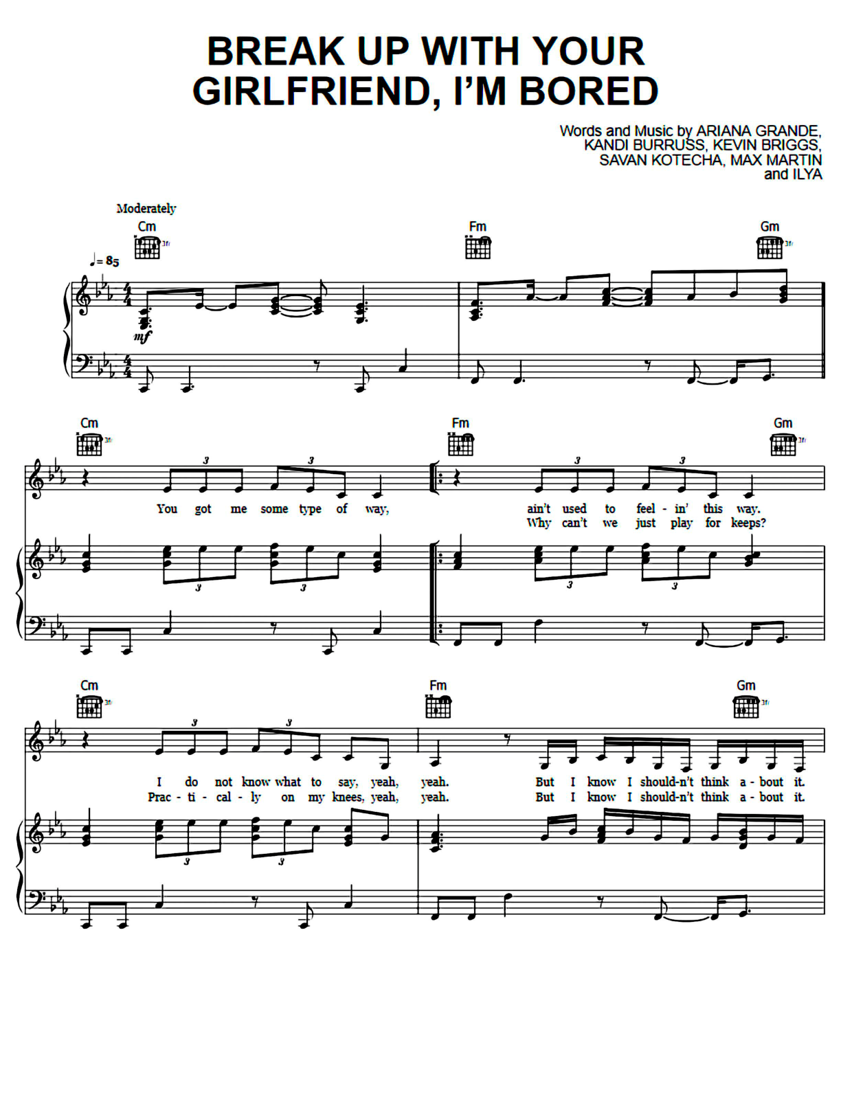 Break Up With Your Girlfriend I'm Bored Piano Sheet Music Page 1 Free PDF