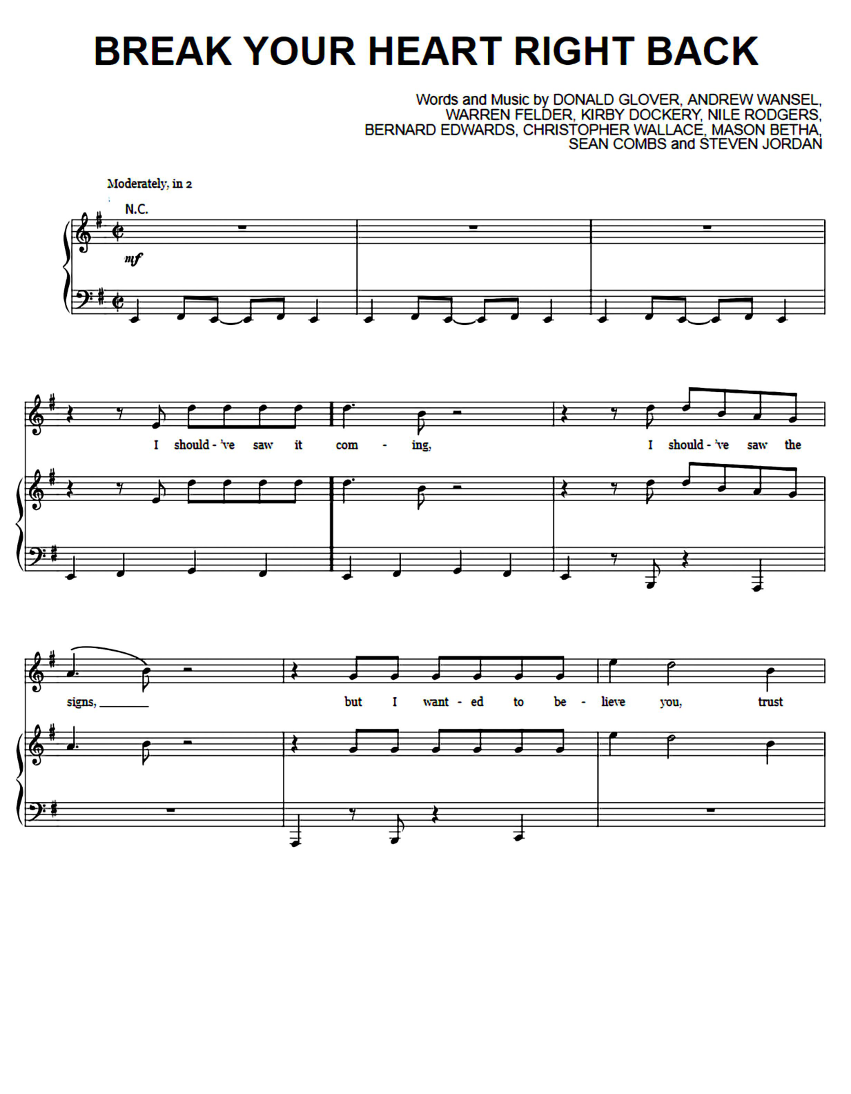 Break Your Heart Right Back Piano Sheet Music Score Page 1