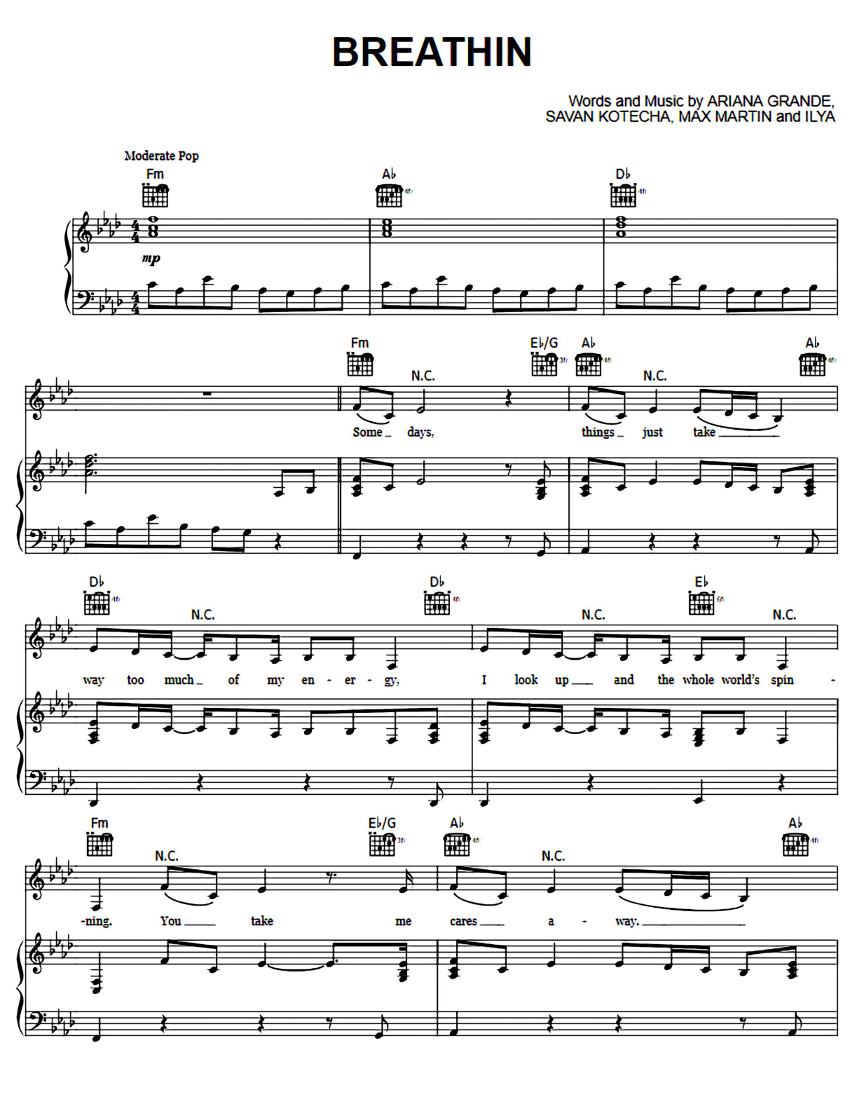 Breathin Piano Sheet Music Page 1 Free PDF