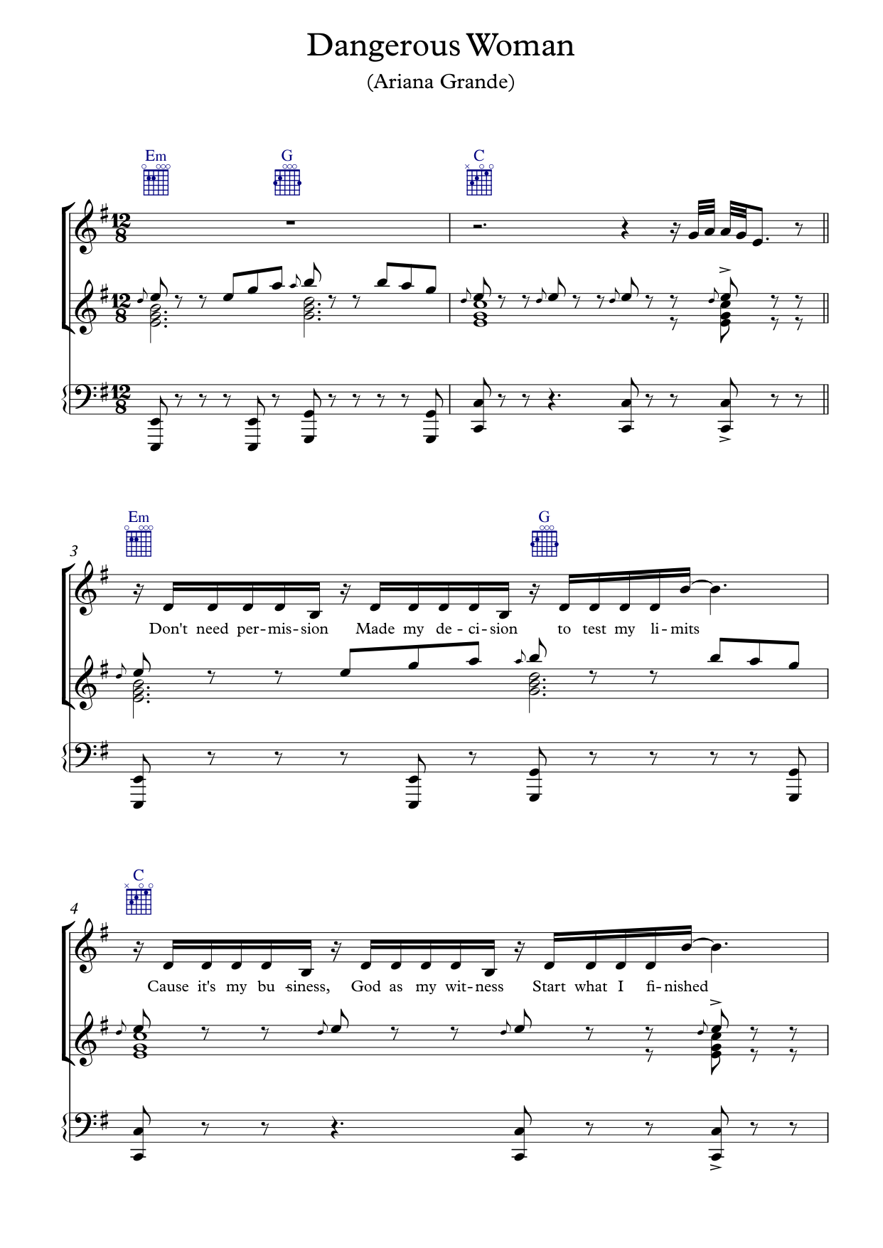 Dangerous Woman Piano Sheet Music Page 1 Free PDF