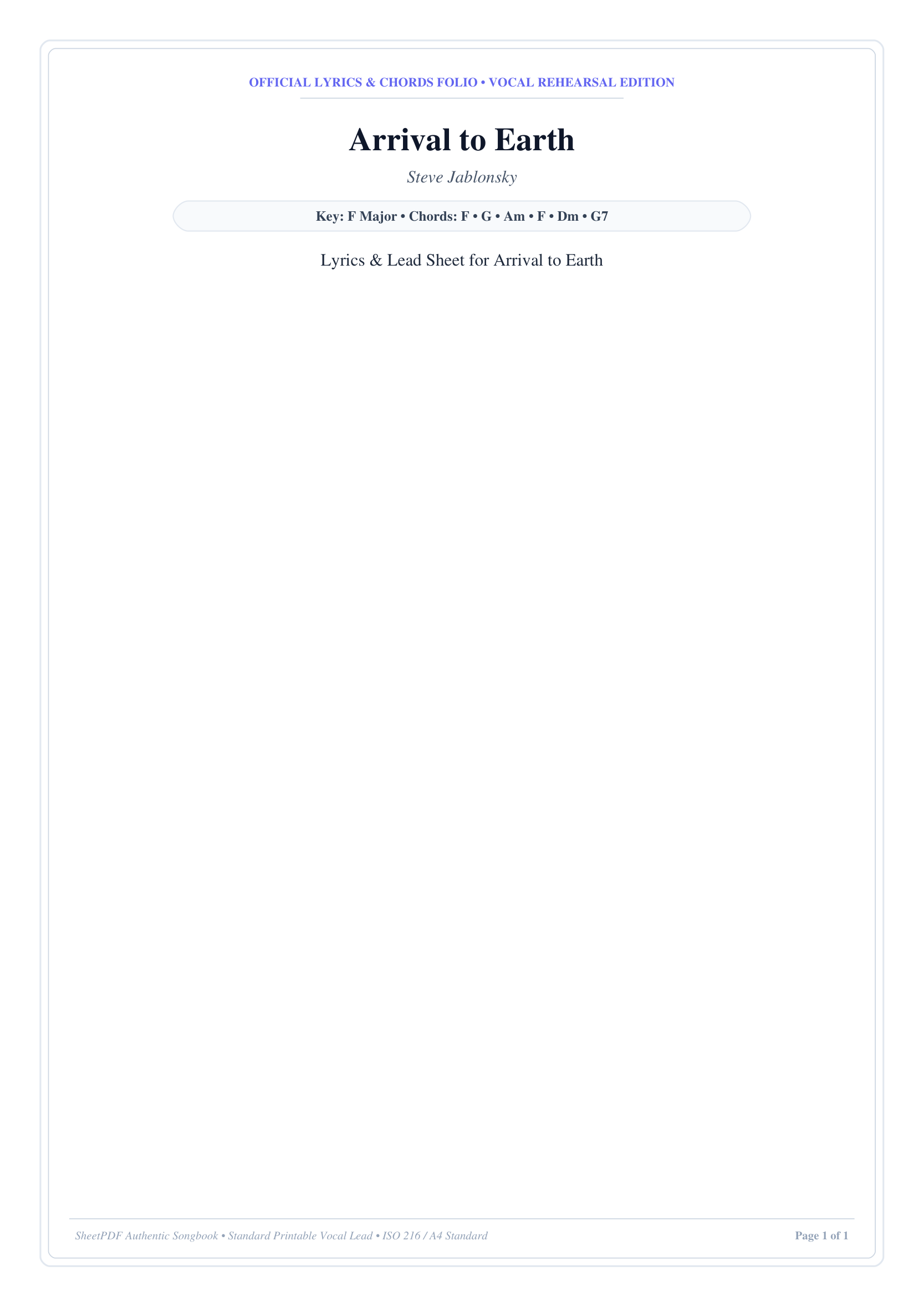 Arrival to Earth Piano Sheet Music Page 1 Free PDF