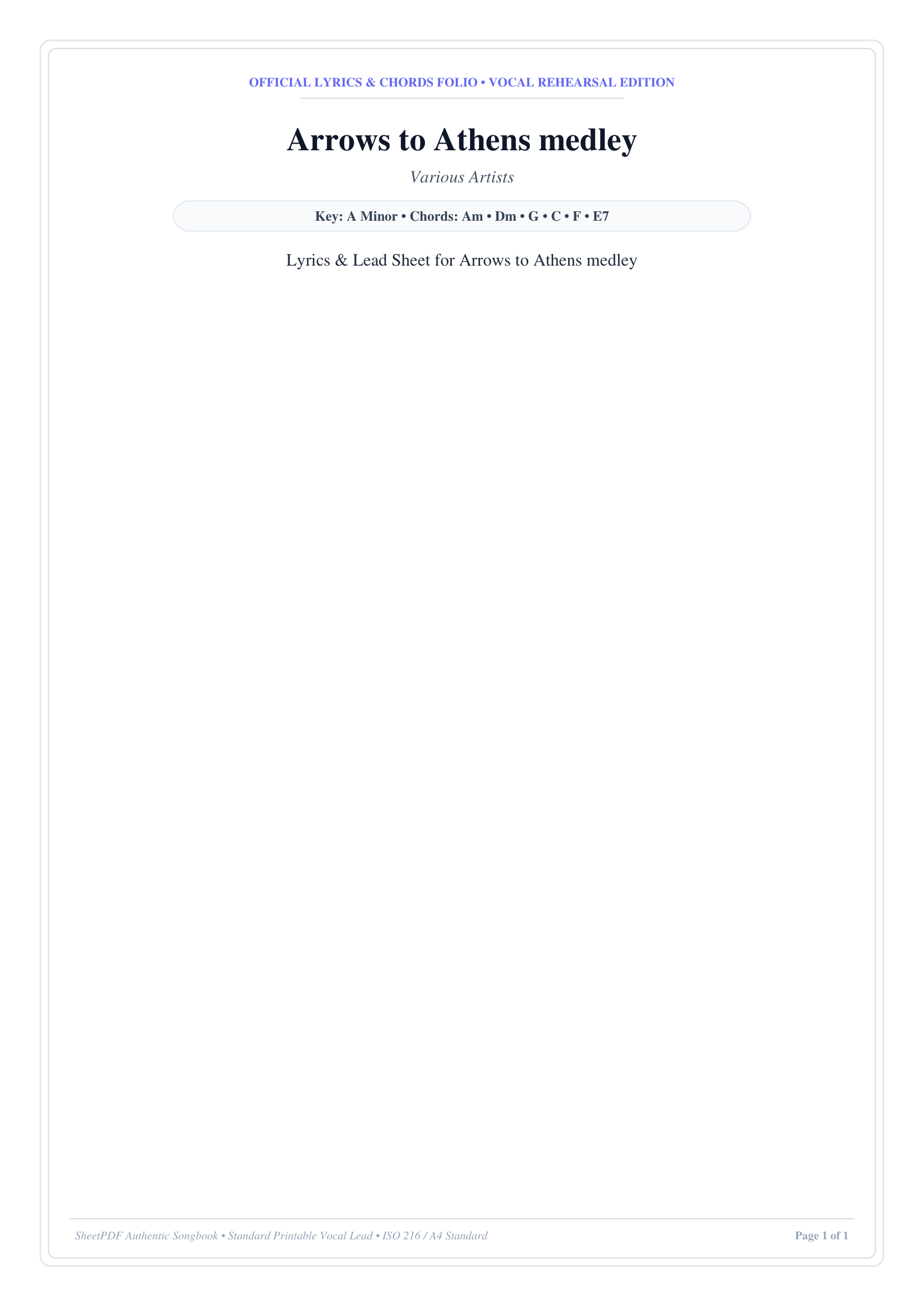 Arrows to Athens medley Piano Sheet Music Page 1 Free PDF