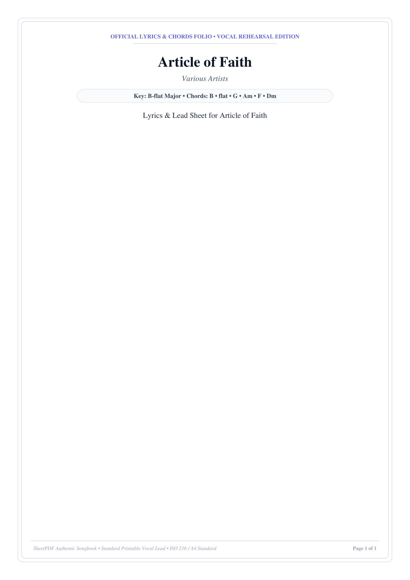 Article of Faith Piano Sheet Music Page 1 Free PDF