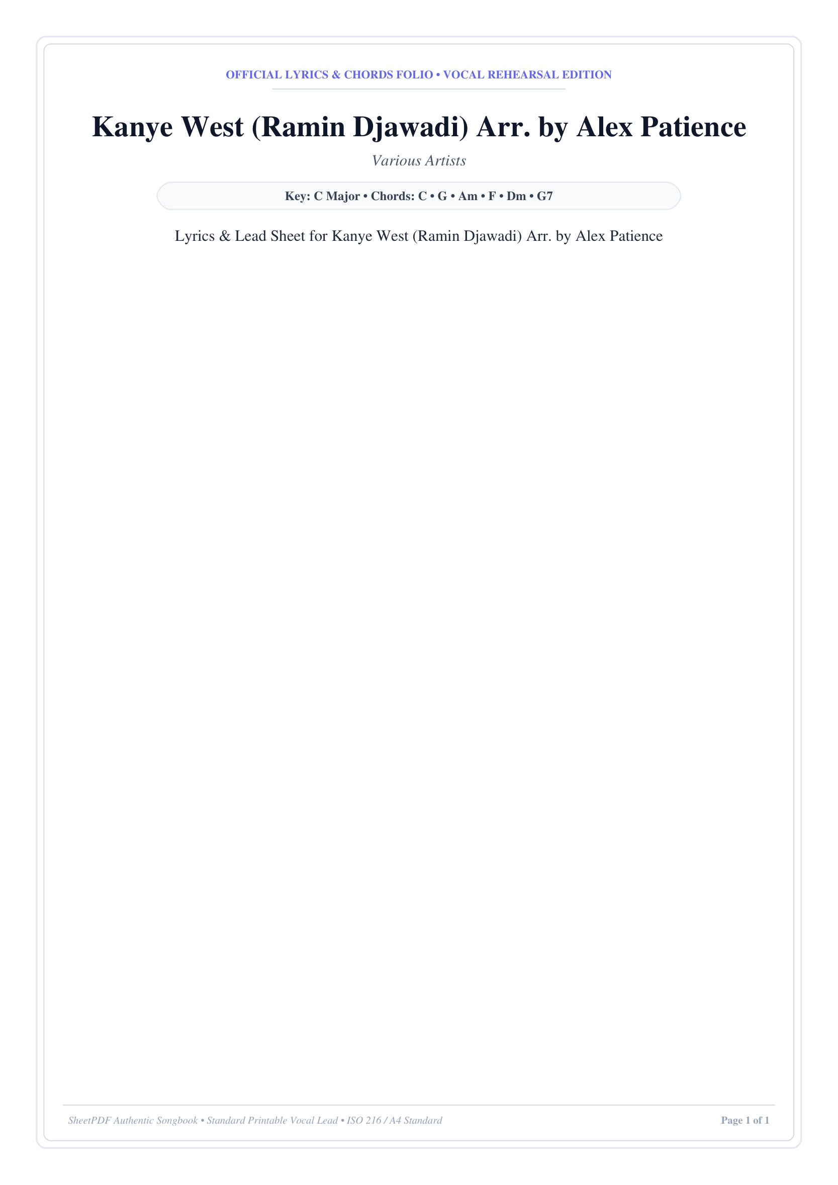 Kanye West (Ramin Djawadi) Arr. by Alex Patience Piano Sheet Music Page 1 Free PDF
