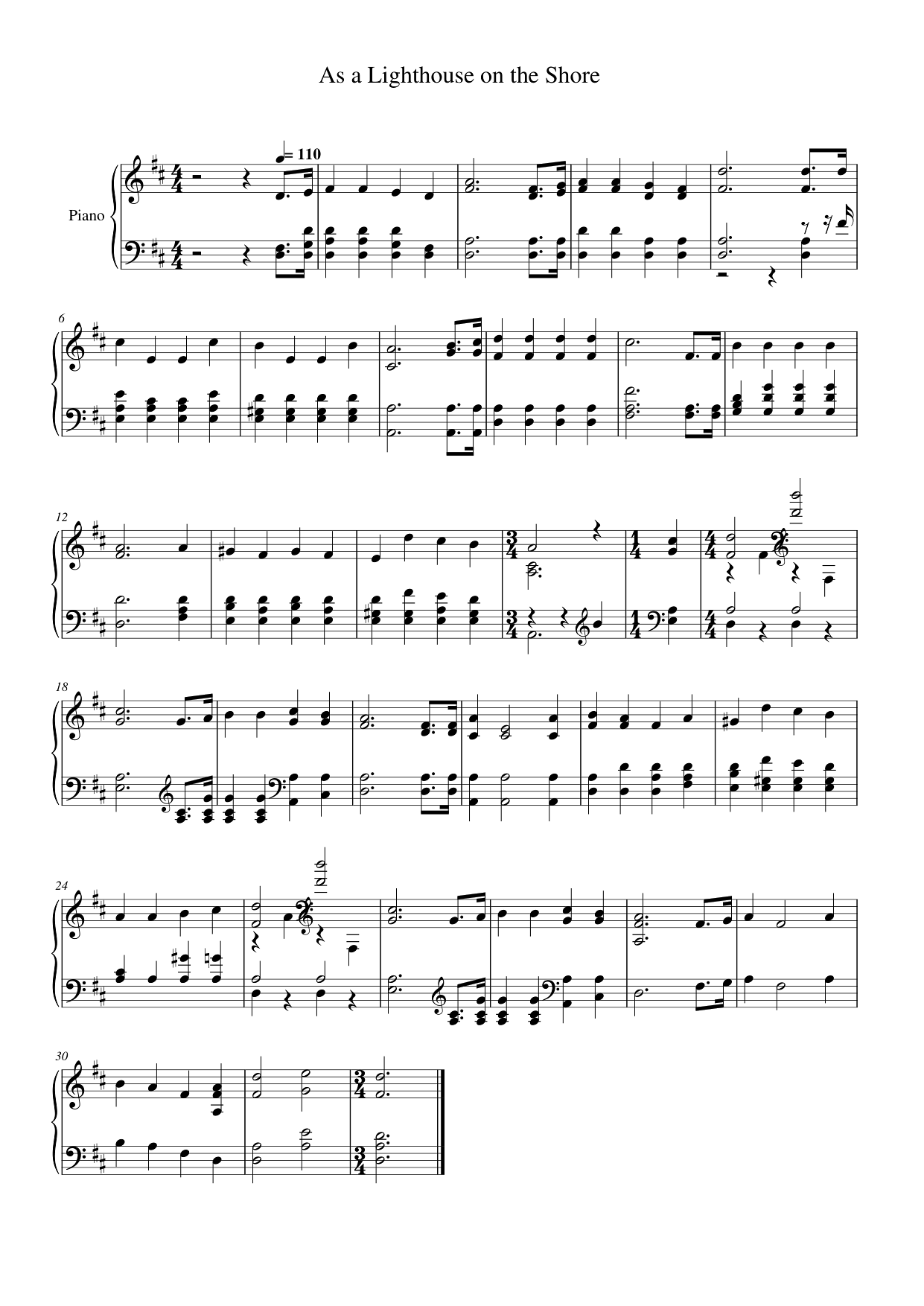 As a Lighthouse on the Shore Piano Sheet Music Page 1 Free PDF