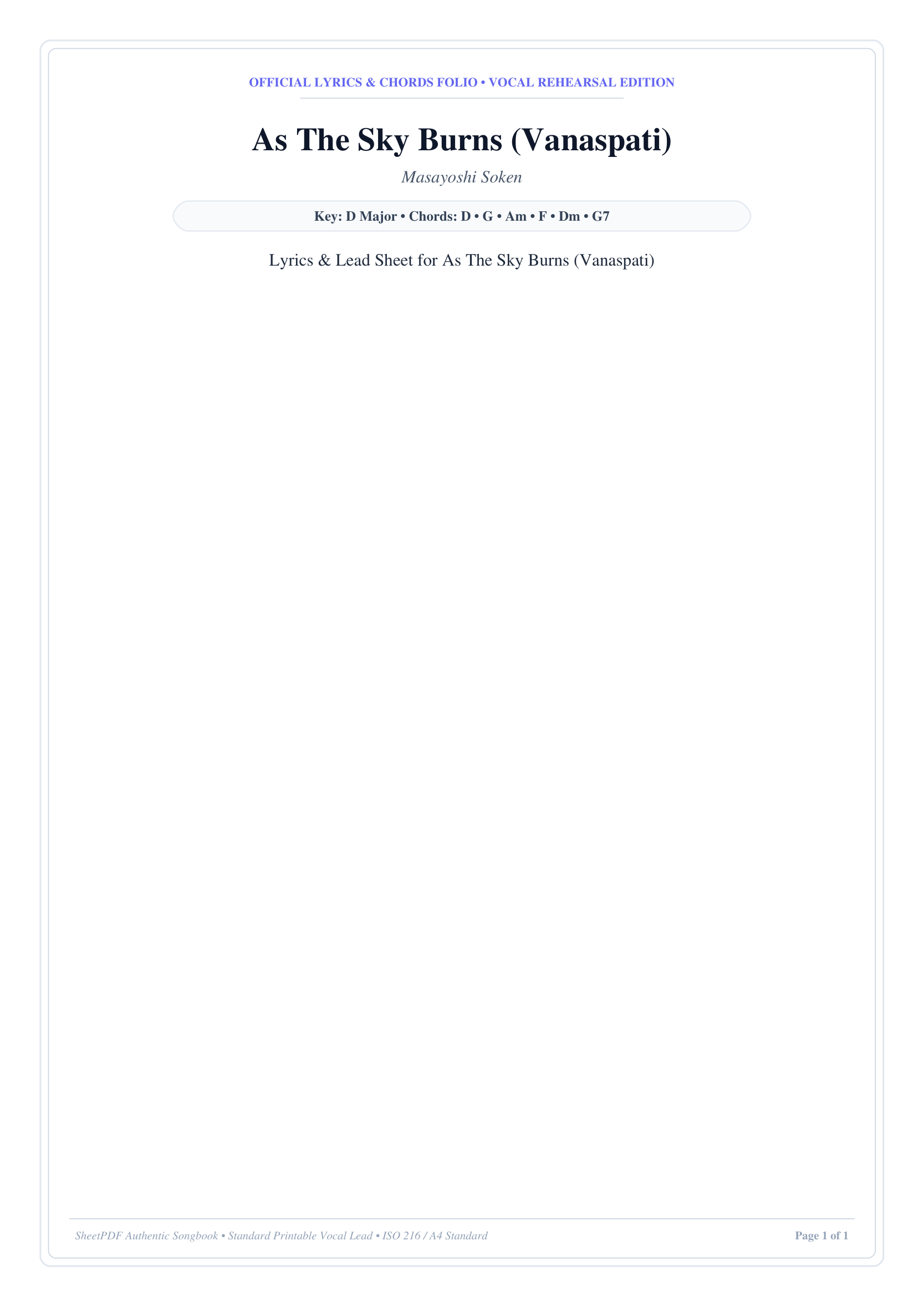 As The Sky Burns (Vanaspati) Piano Sheet Music Page 1 Free PDF