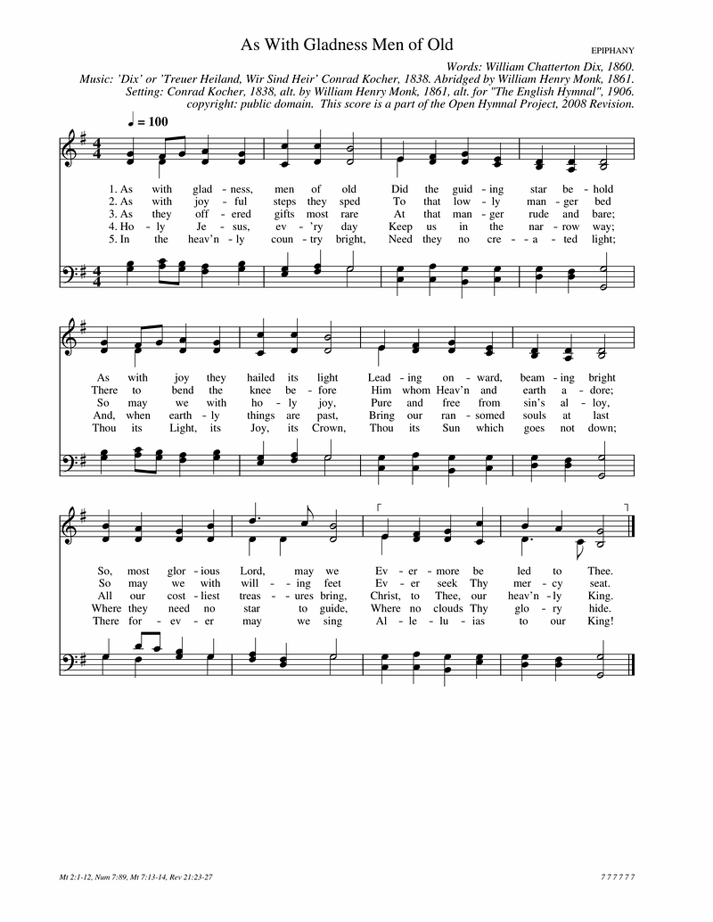 As With Gladness Men Of Old Piano Sheet Music Page 1 Free PDF