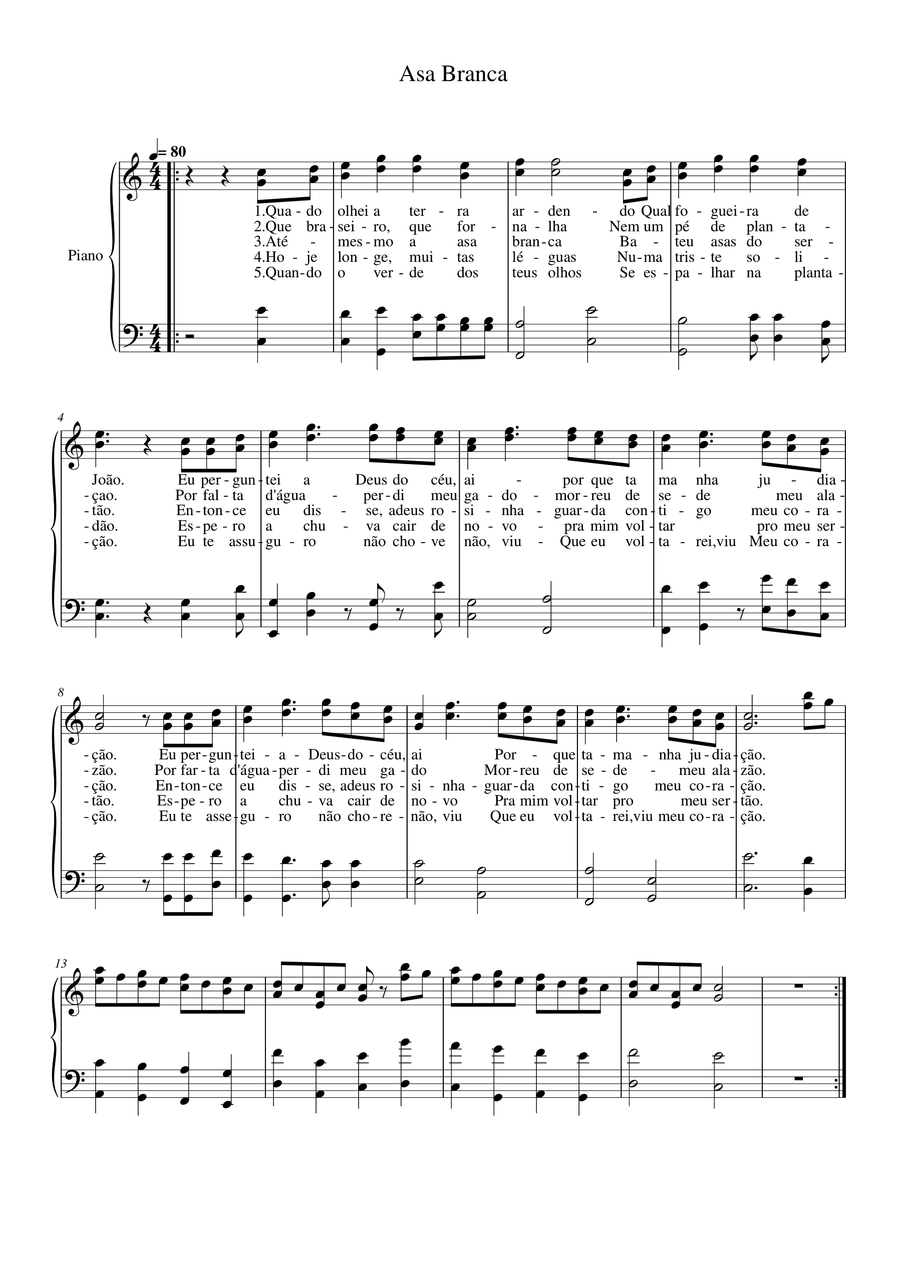 Asa Branca Piano Sheet Music Score Preview