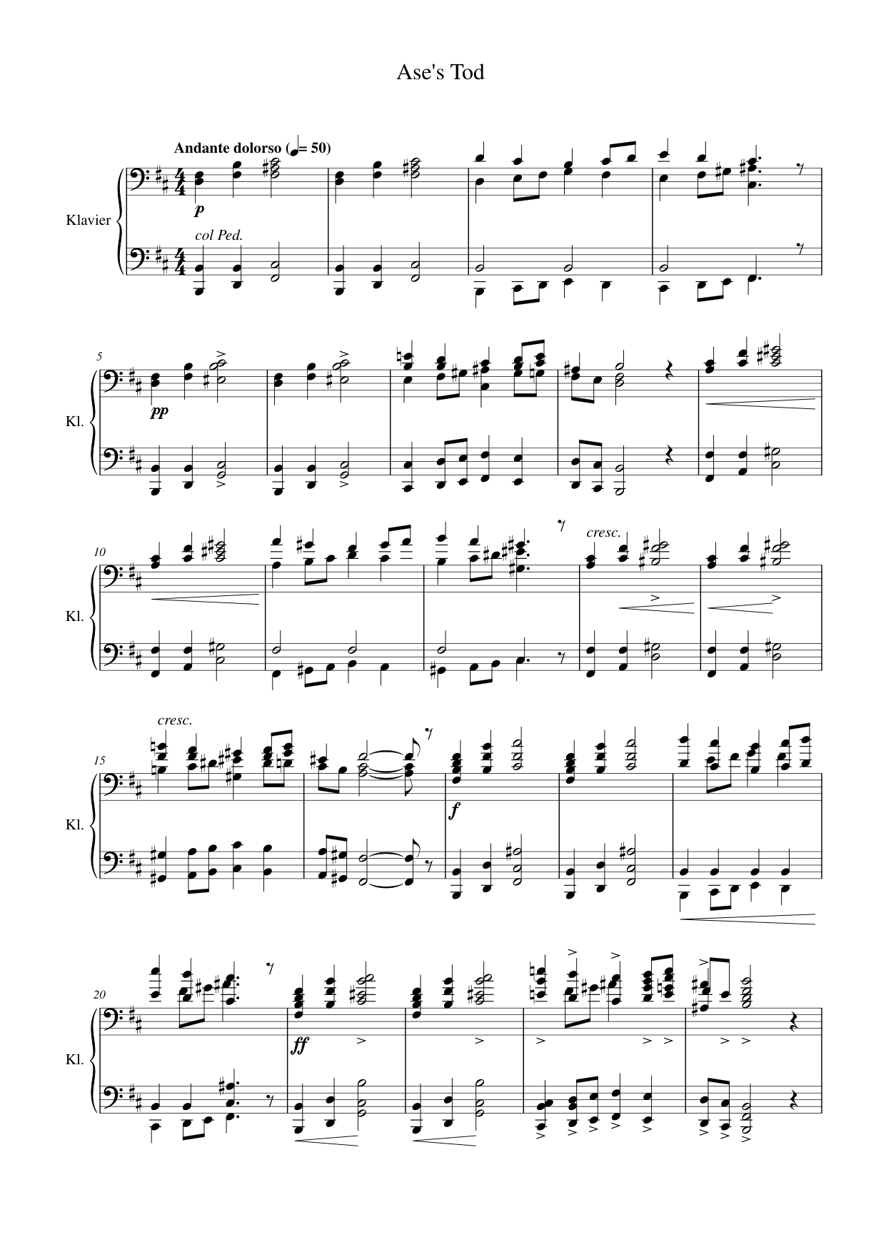 Ase's Tod Piano Sheet Music Page 1 Free PDF