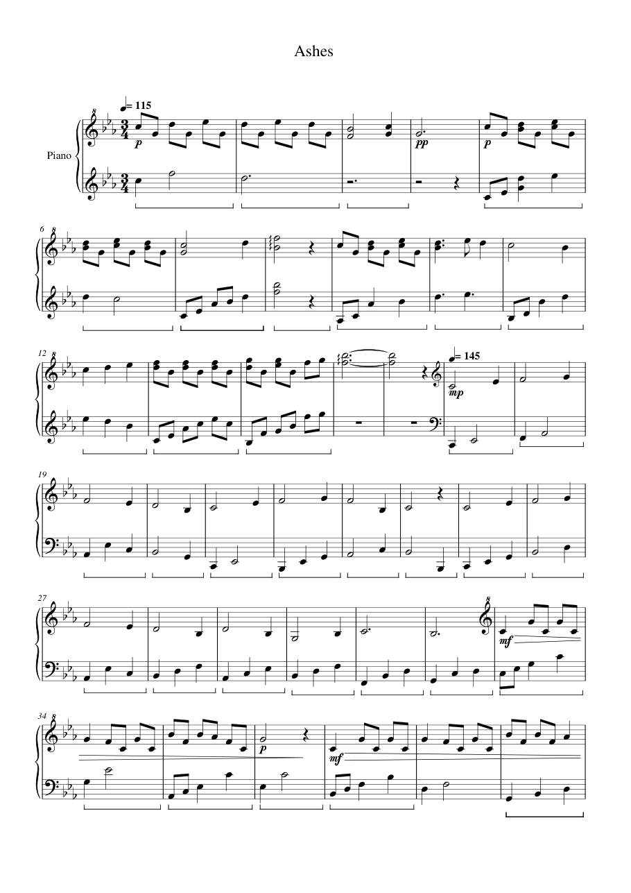 Ashes Piano Sheet Music Page 1 Free PDF