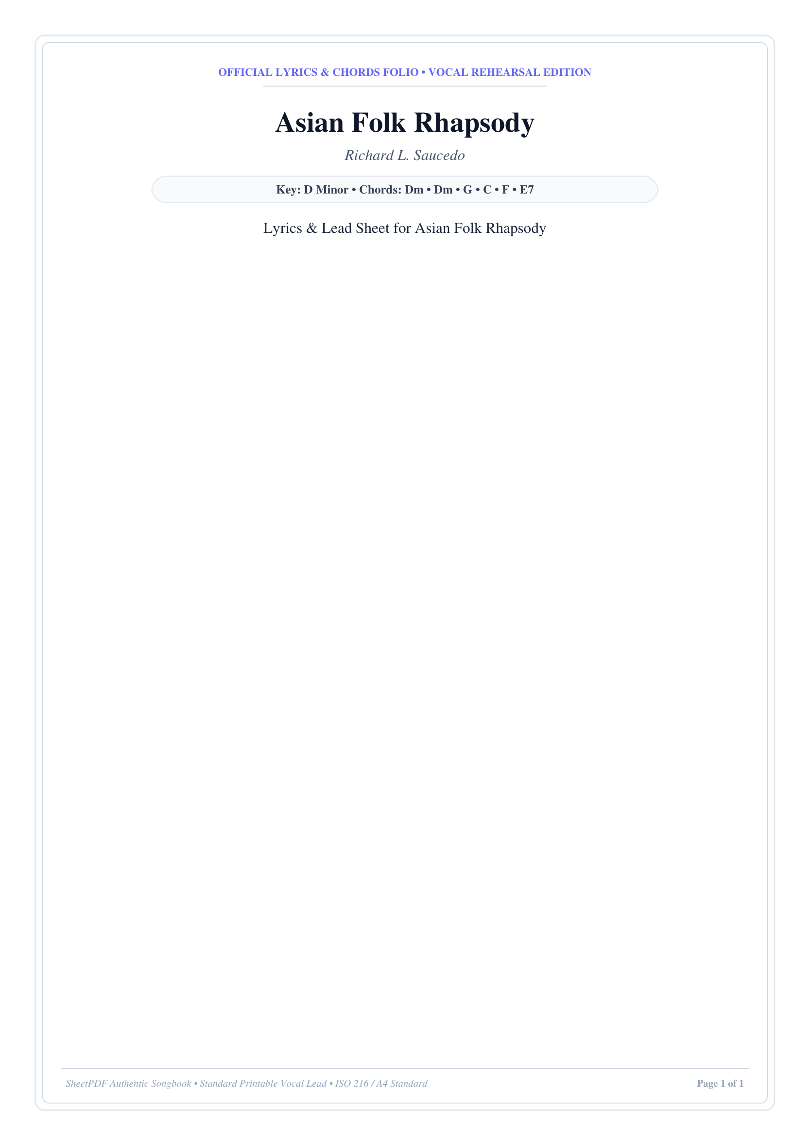 Asian Folk Rhapsody Piano Sheet Music Page 1 Free PDF