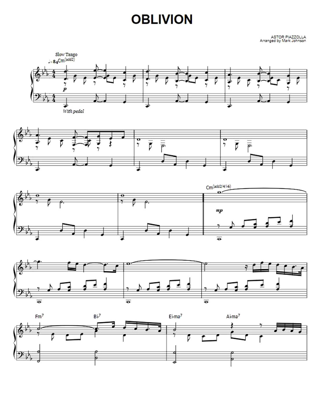 Oblivion Piano Sheet Music Page 1 Free PDF