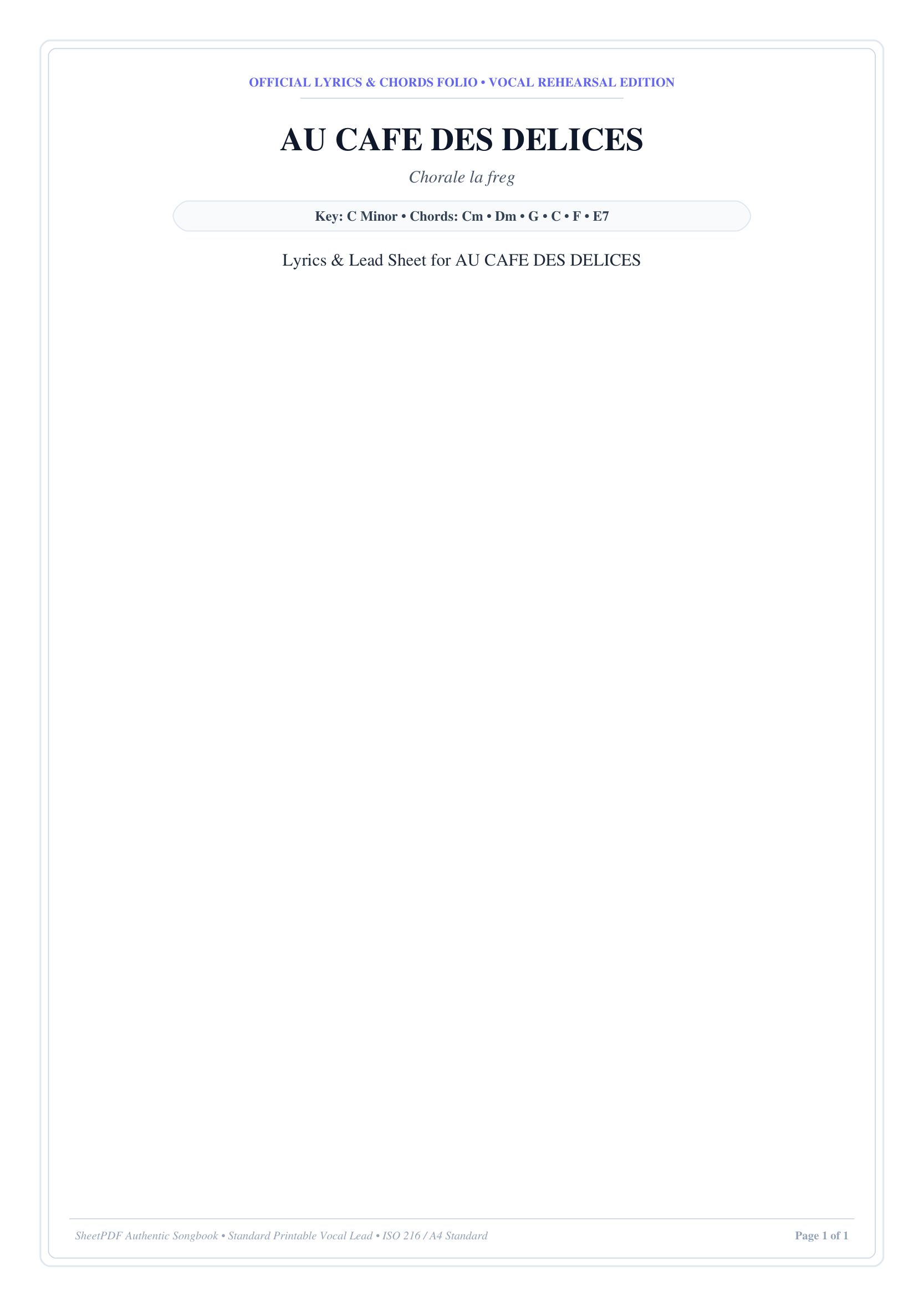 AU CAFE DES DELICES Piano Sheet Music Page 1 Free PDF