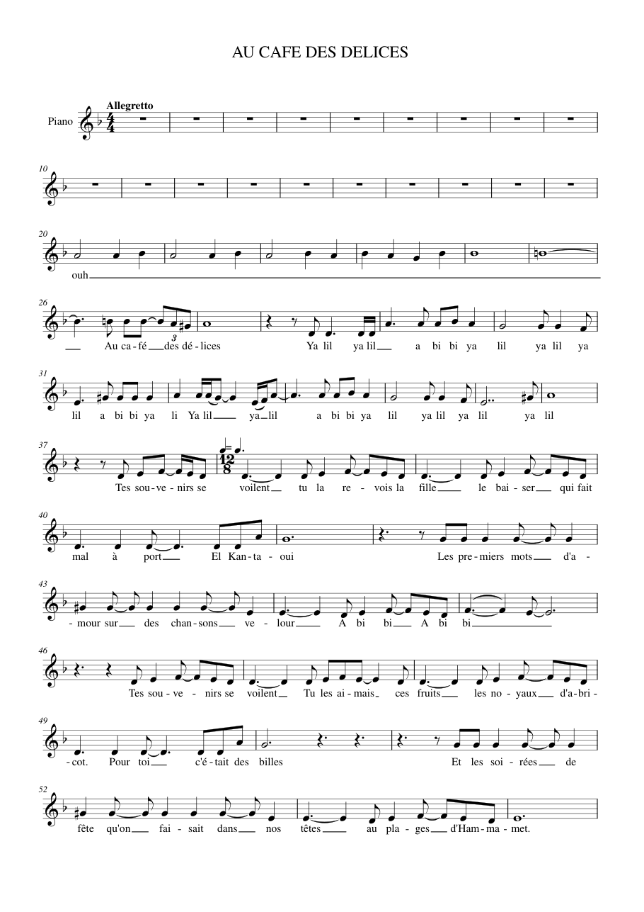 AU CAFE DES DELICES Piano Sheet Music Page 1 Free PDF