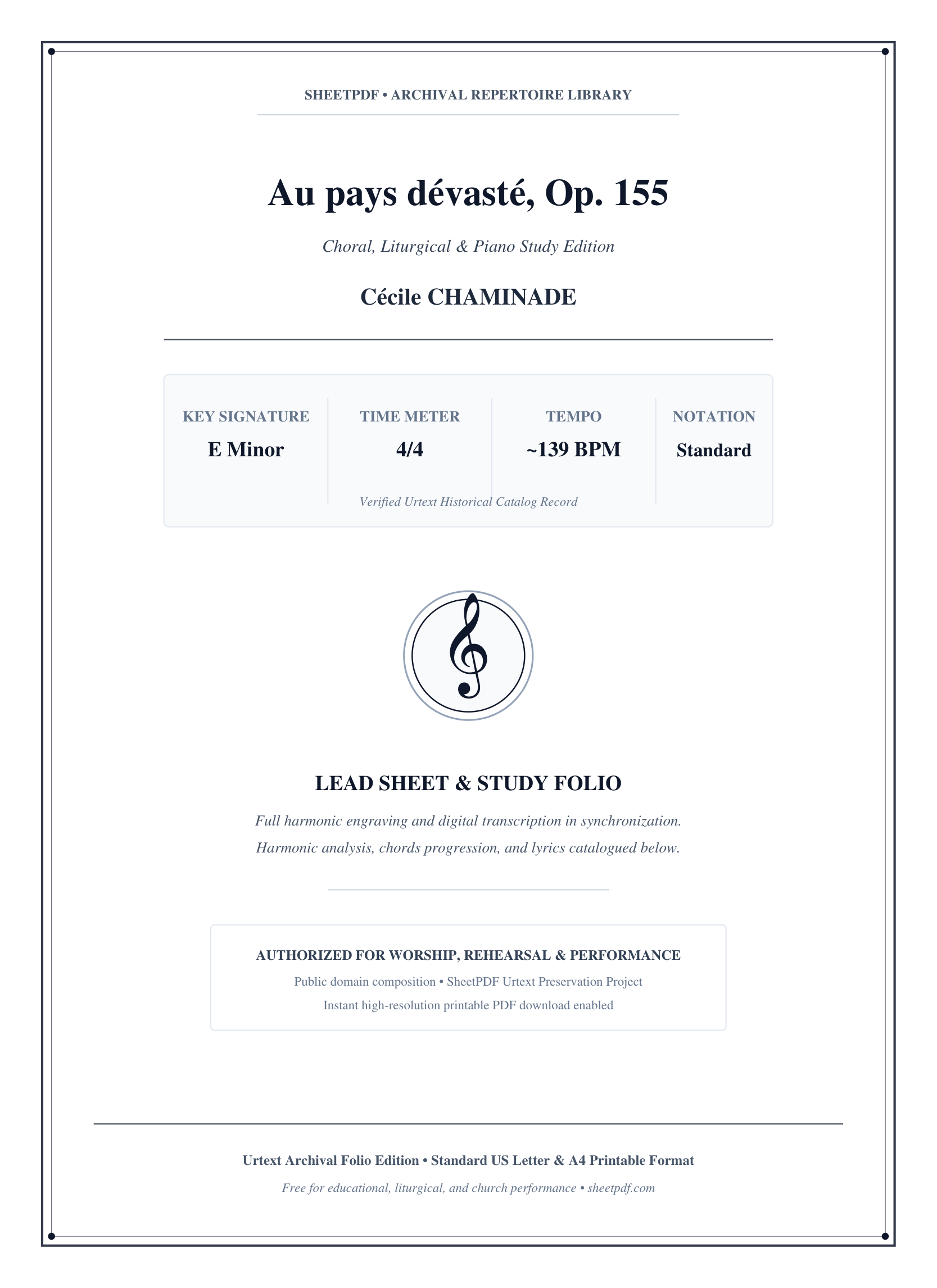 Au pays dévasté, Op. 155 Piano Sheet Music Page 1 Free PDF