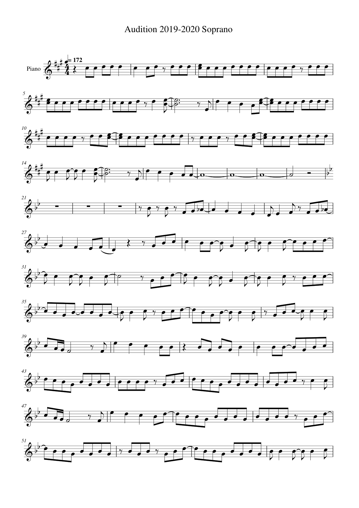 Audition 2019 Piano Sheet Music Score Page 1