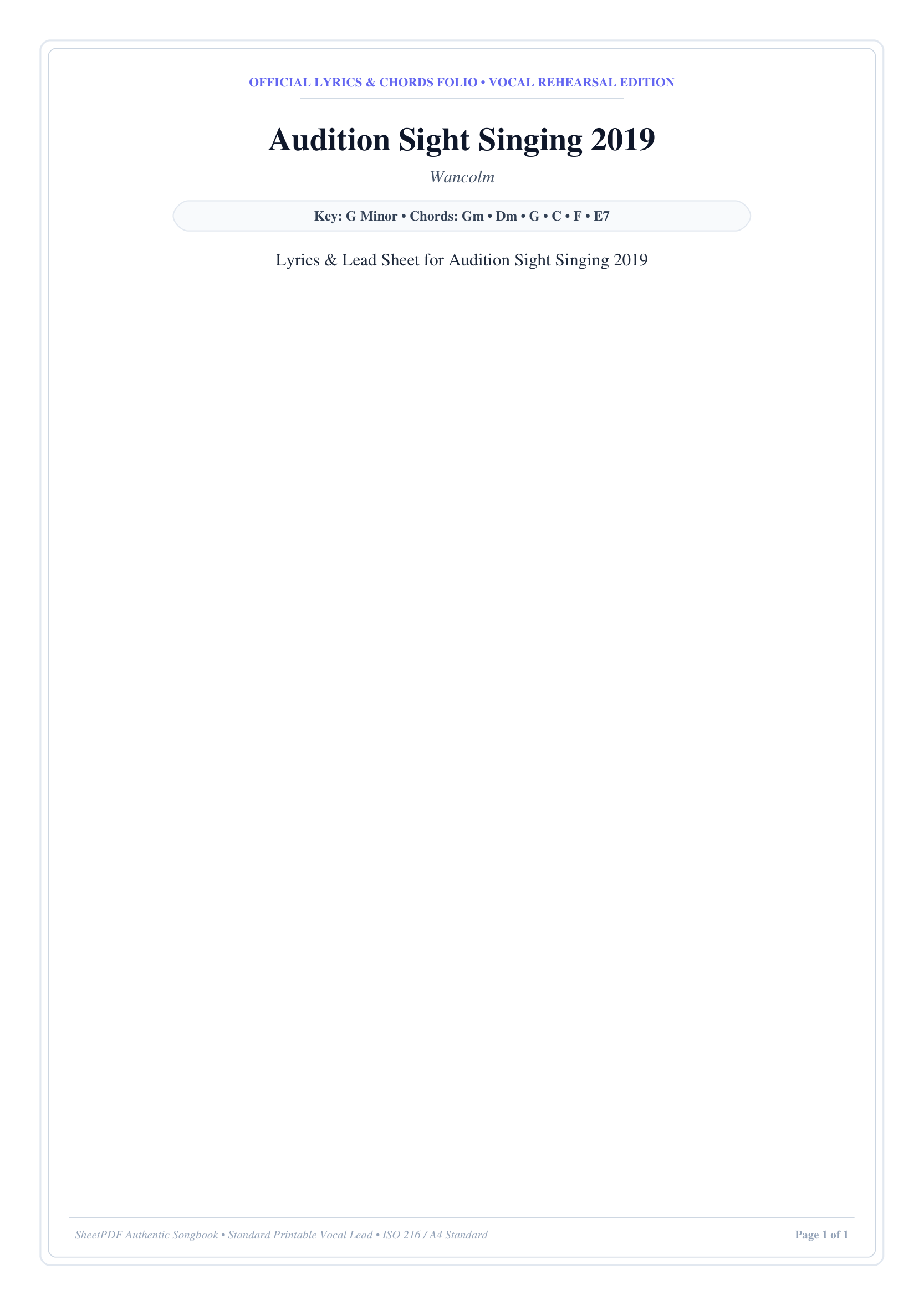Audition Sight Singing 2019 Piano Sheet Music Page 1 Free PDF