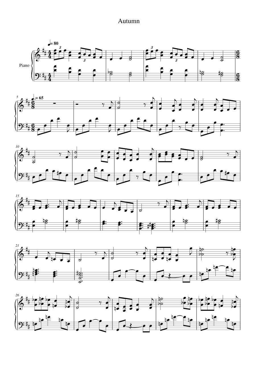 Autumn Piano Sheet Music Score Page 1