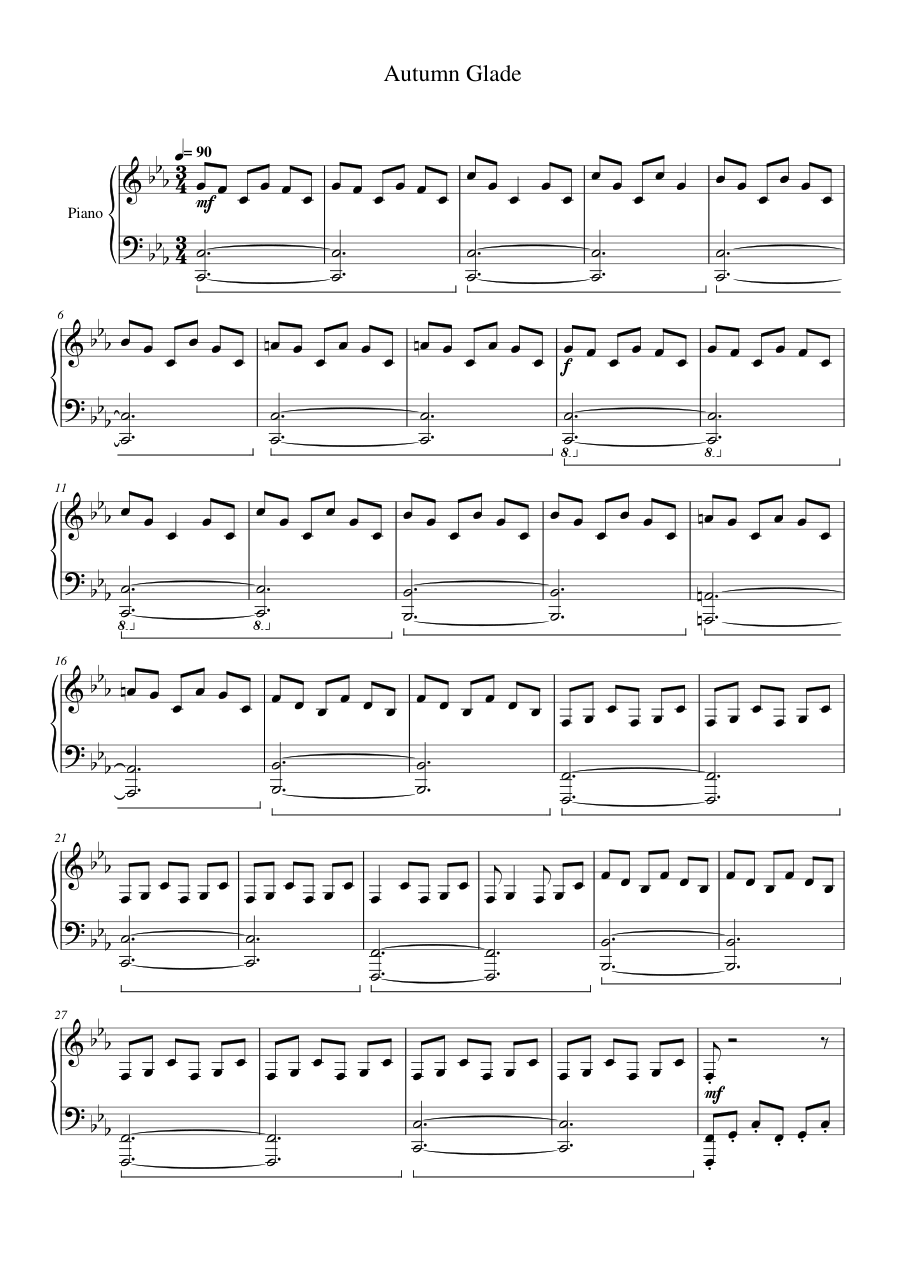 Autumn Glade Piano Sheet Music Score Page 1