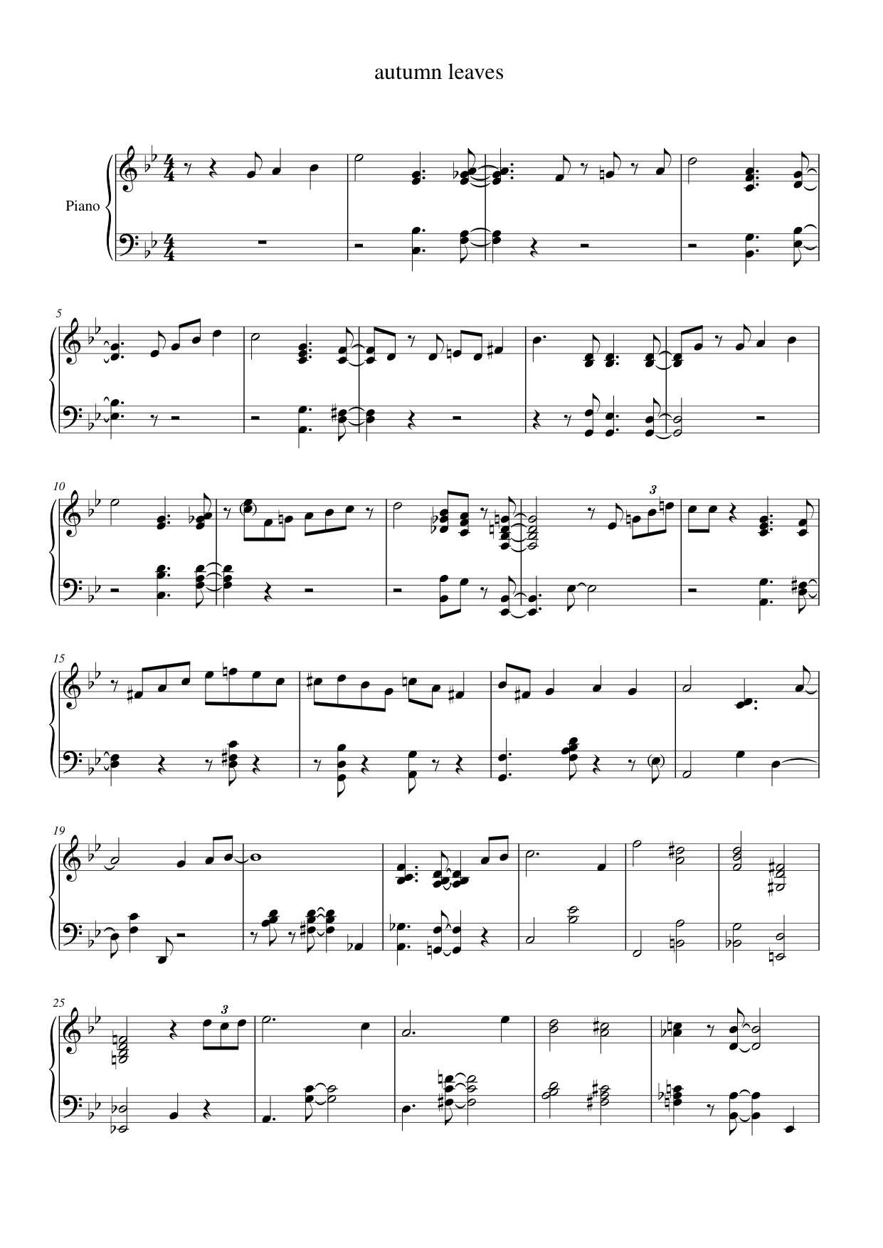 autumn leaves Piano Sheet Music Page 1 Free PDF