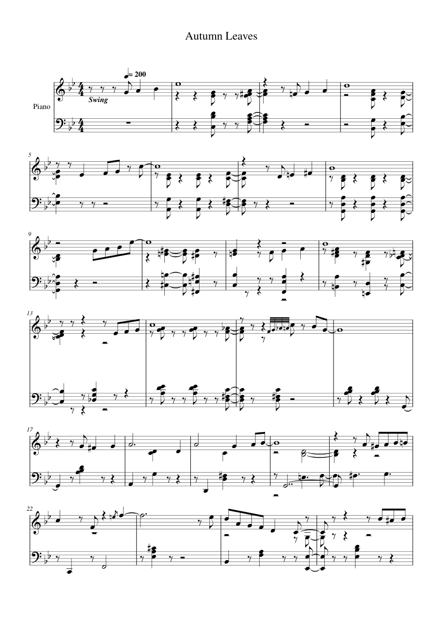 Autumn leaves Piano Sheet Music Page 1 Free PDF