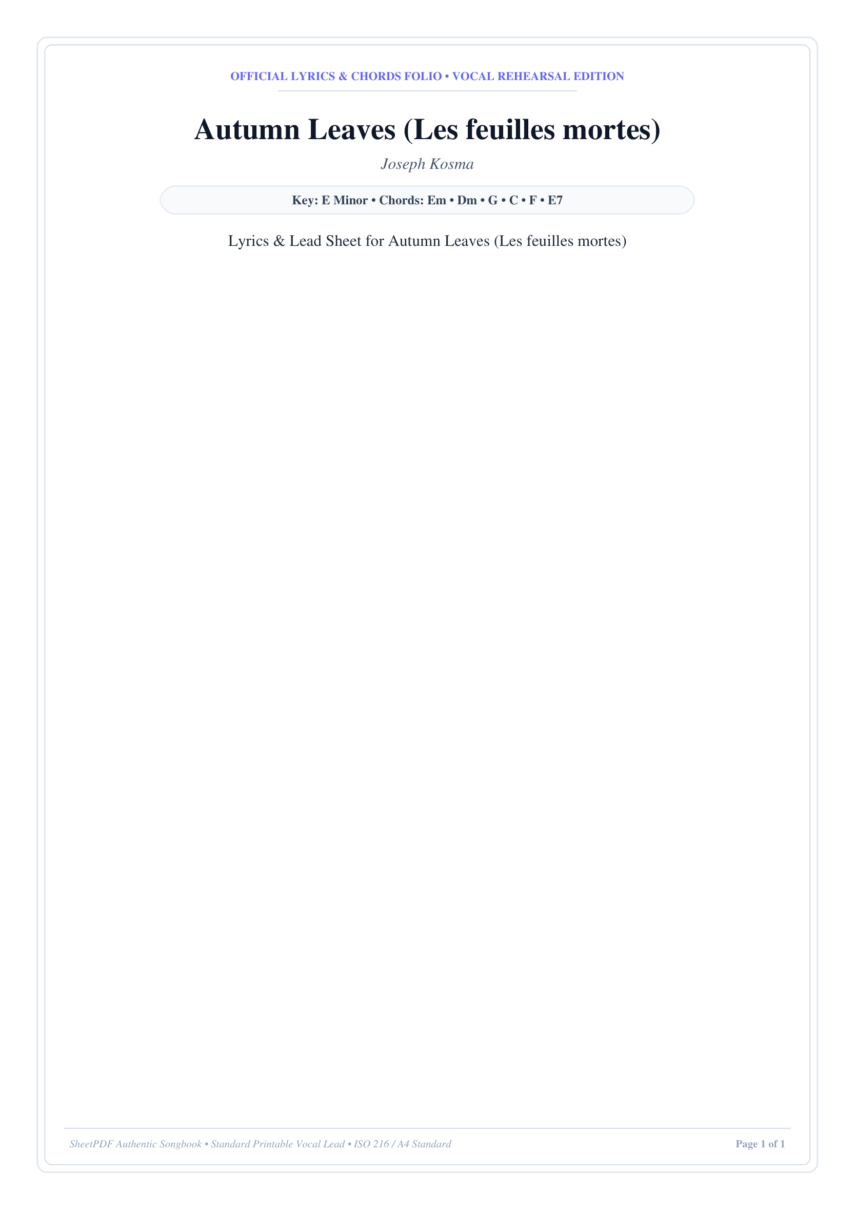 Autumn Leaves (Les feuilles mortes) Piano Sheet Music Page 1 Free PDF